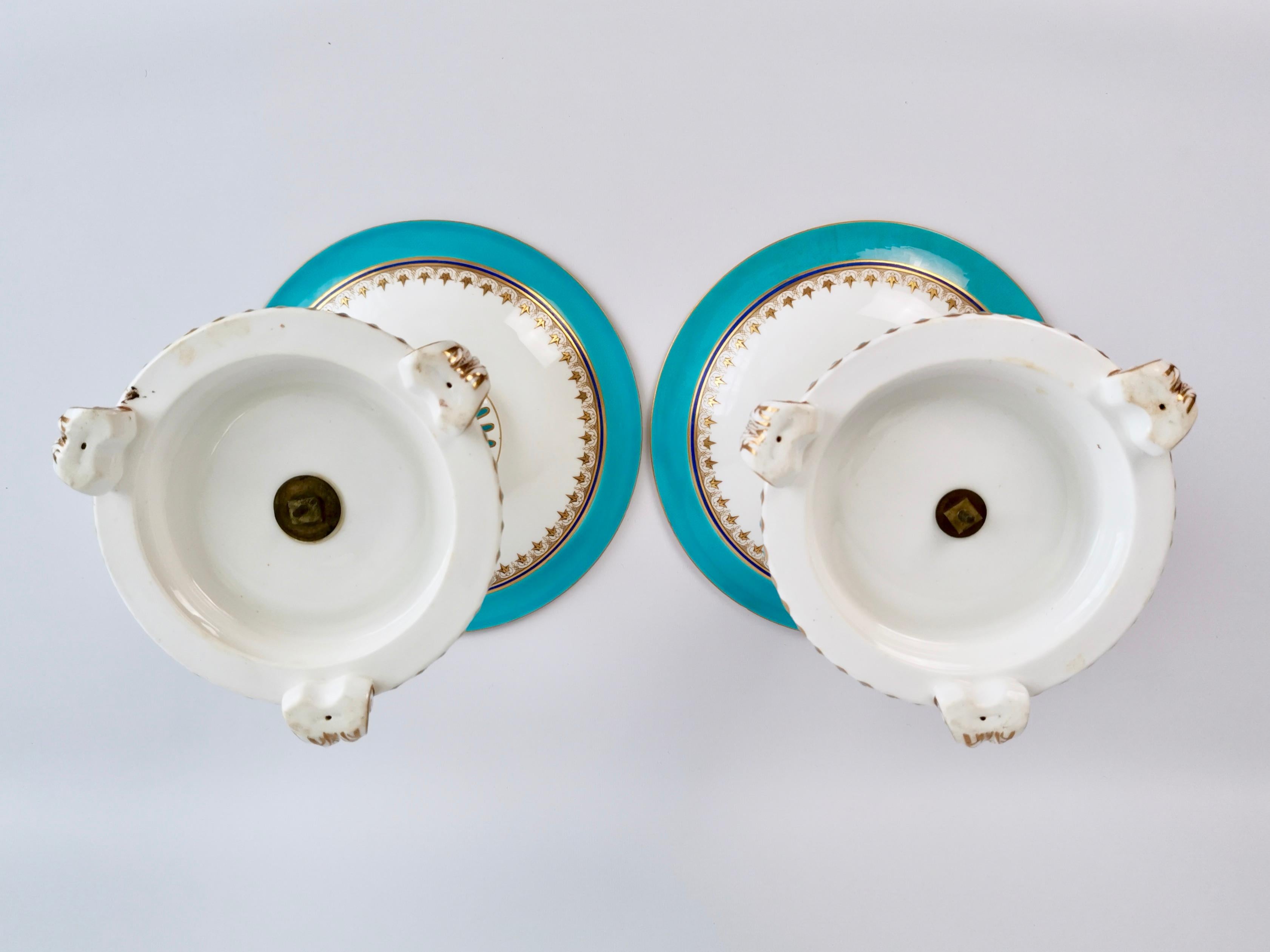 Royal Worcester Porcelain Dessert Service, Turquoise with Parian Cherubs, 1910 12