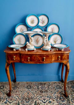 Royal Worcester Porcelain Dessert Service, Turquoise with Parian Cherubs, 1910