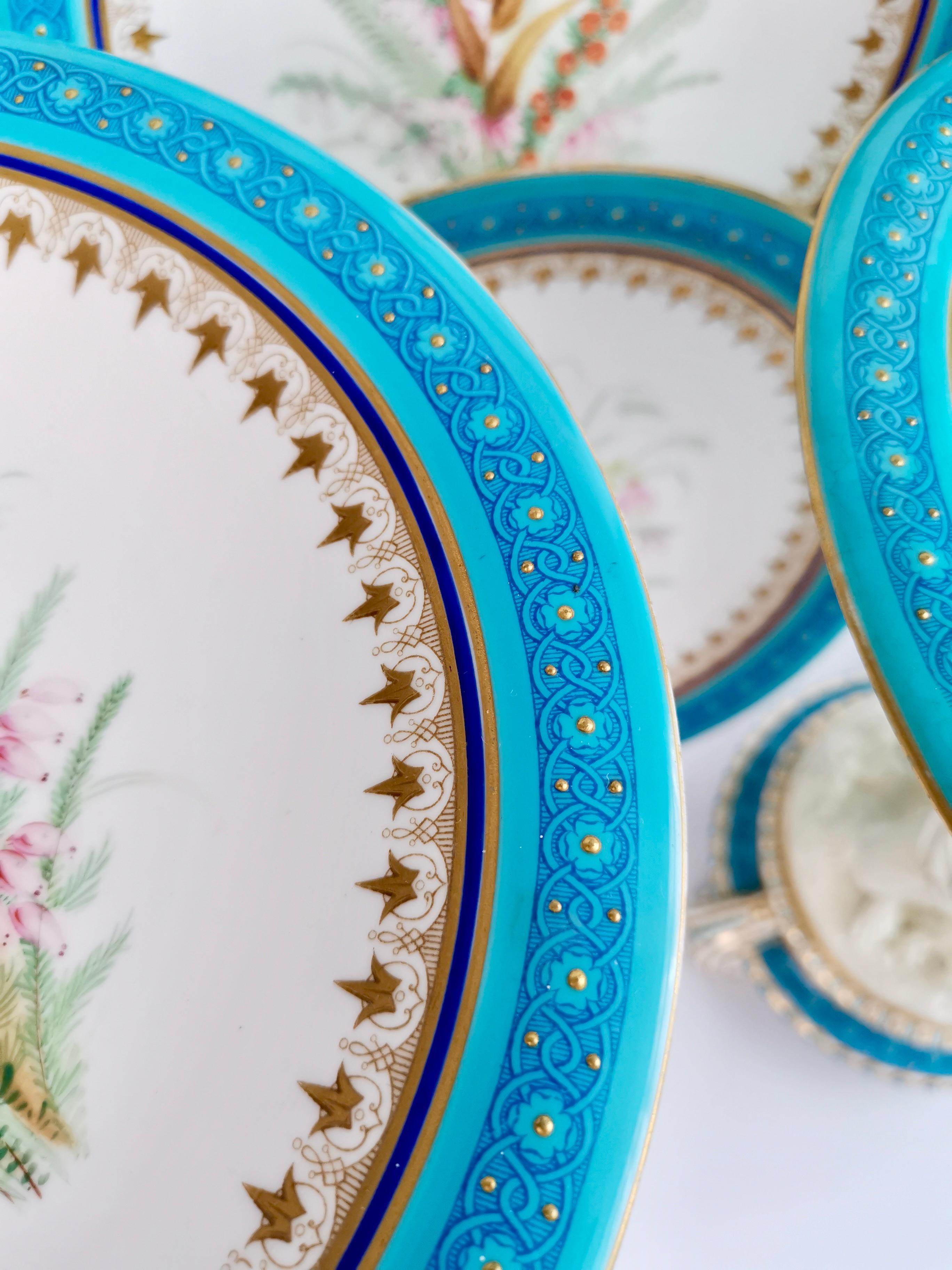 Royal Worcester Porcelain Dessert Service, Turquoise with Parian Cherubs, 1910 1