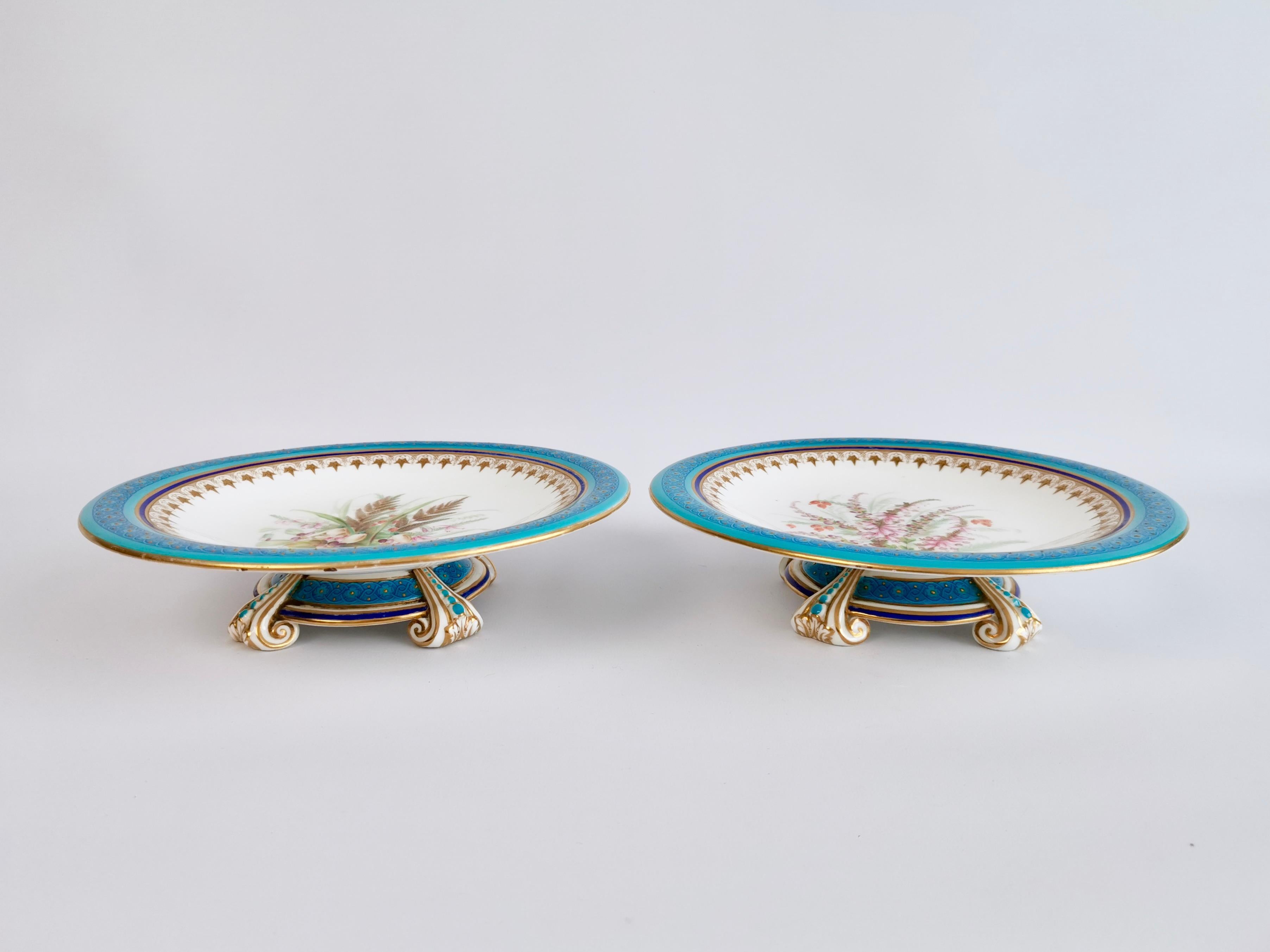 Royal Worcester Porcelain Dessert Service, Turquoise with Parian Cherubs, 1910 2