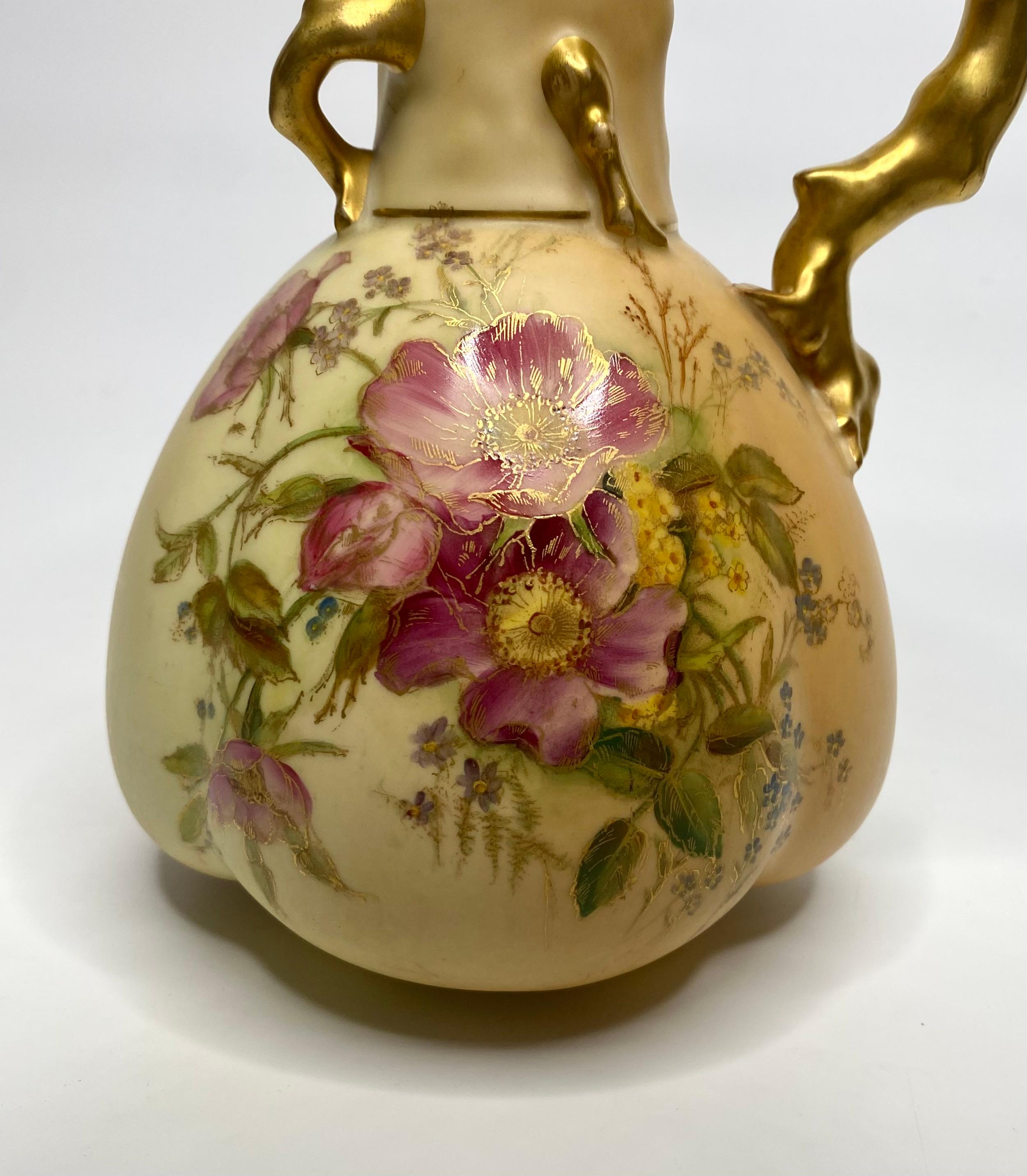 English Royal Worcester porcelain ewer, ‘Blush Ivory’ glaze, dated 1908.