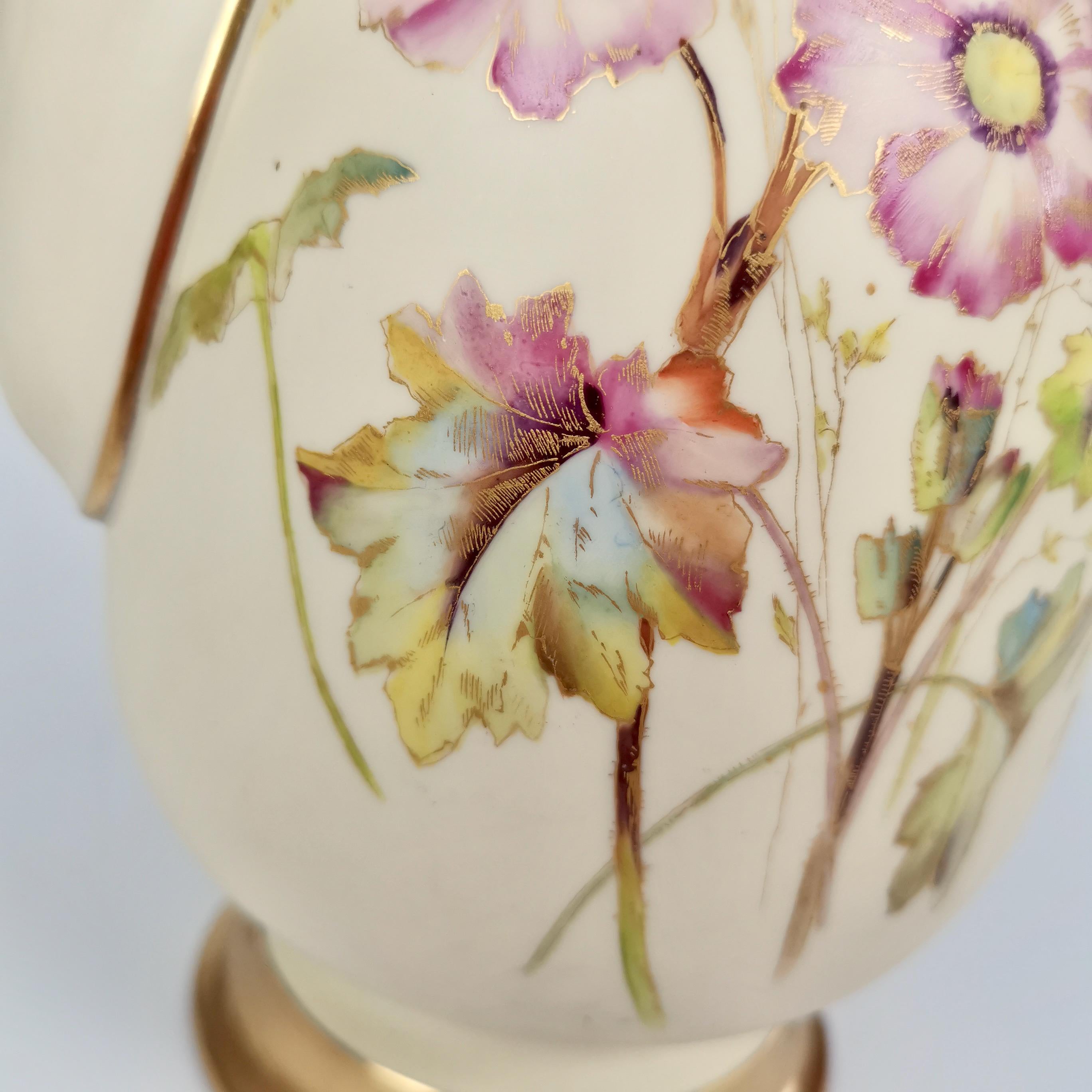 Late 19th Century Royal Worcester Porcelain Ewer, Blush Ivory with Flowers, Persian Revival, 1891