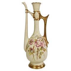 Royal Worcester Porcelain Ewer, Blush Ivory with Flowers, Persian Revival, 1891