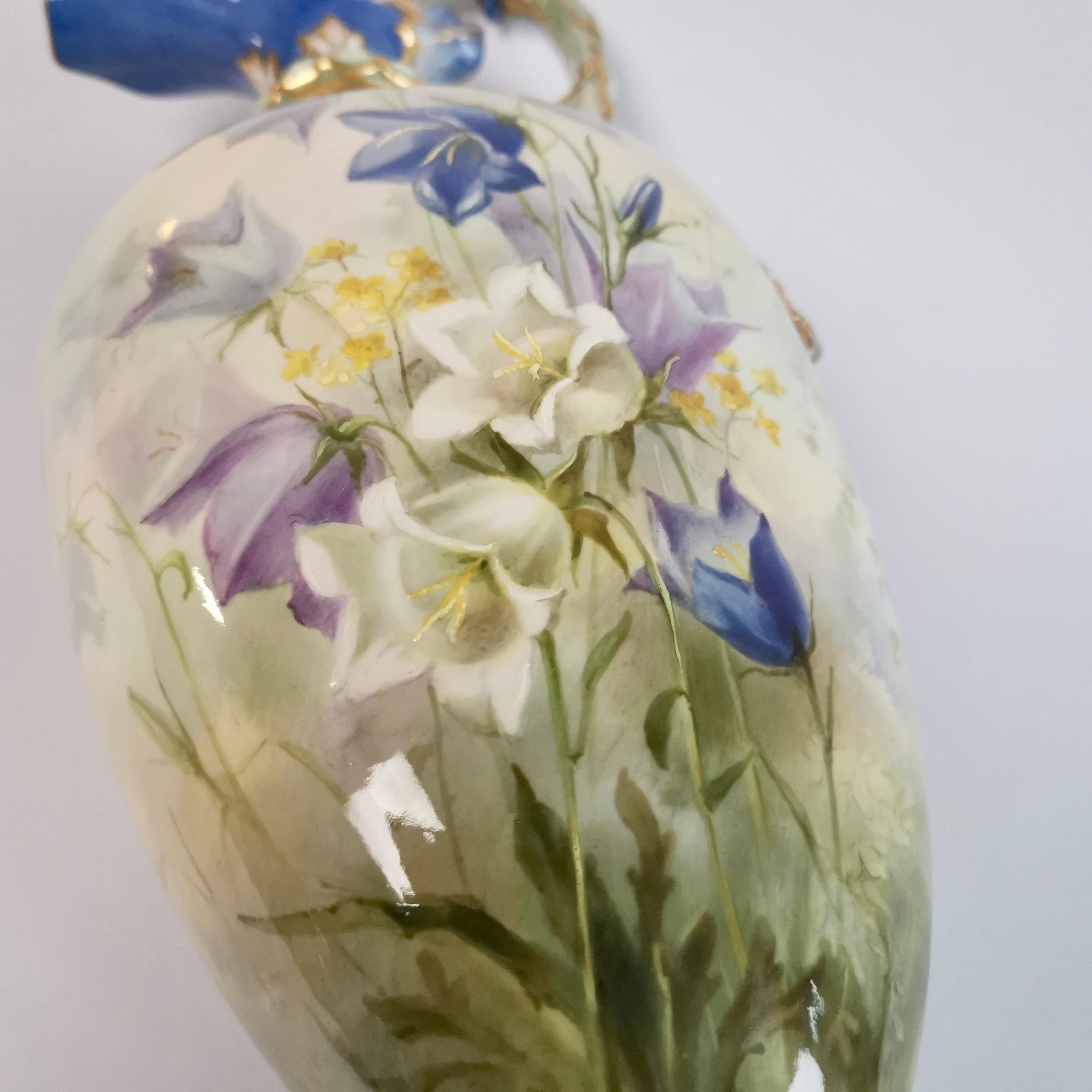 Early 20th Century Royal Worcester Porcelain Ewer, Hand Painted Flowers by F. Roberts, 1901