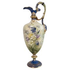 Royal Worcester Porcelain Ewer, Hand Painted Flowers by F. Roberts, 1901
