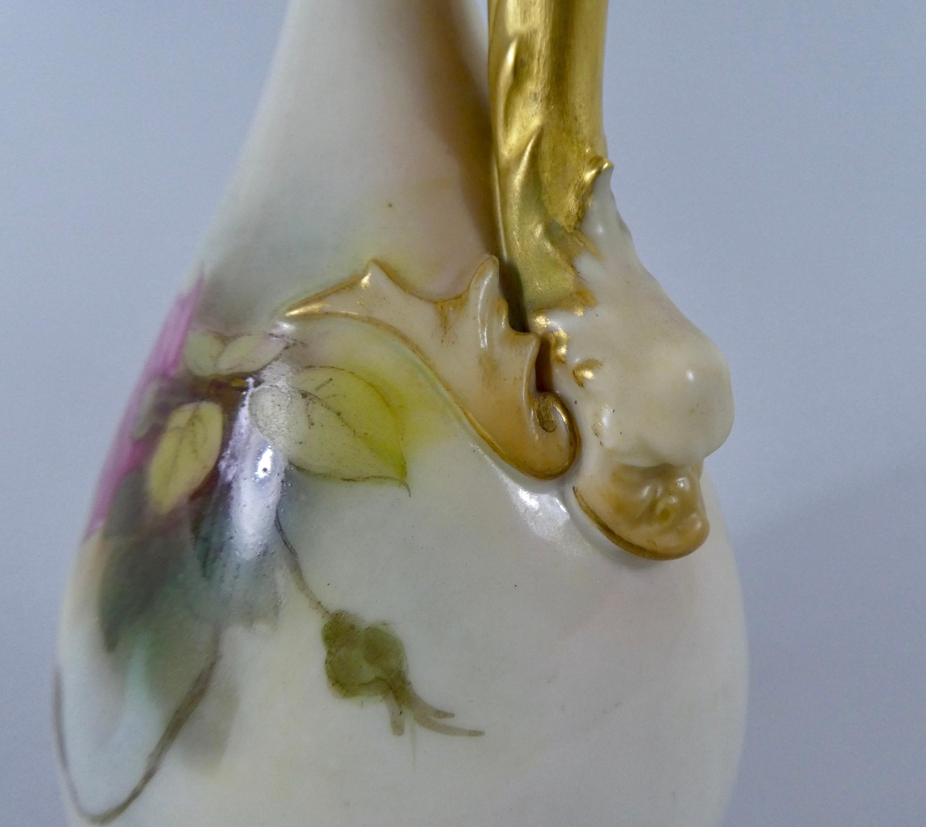 Fired Royal Worcester Porcelain Ewer, ‘Roses’, Dated 1919