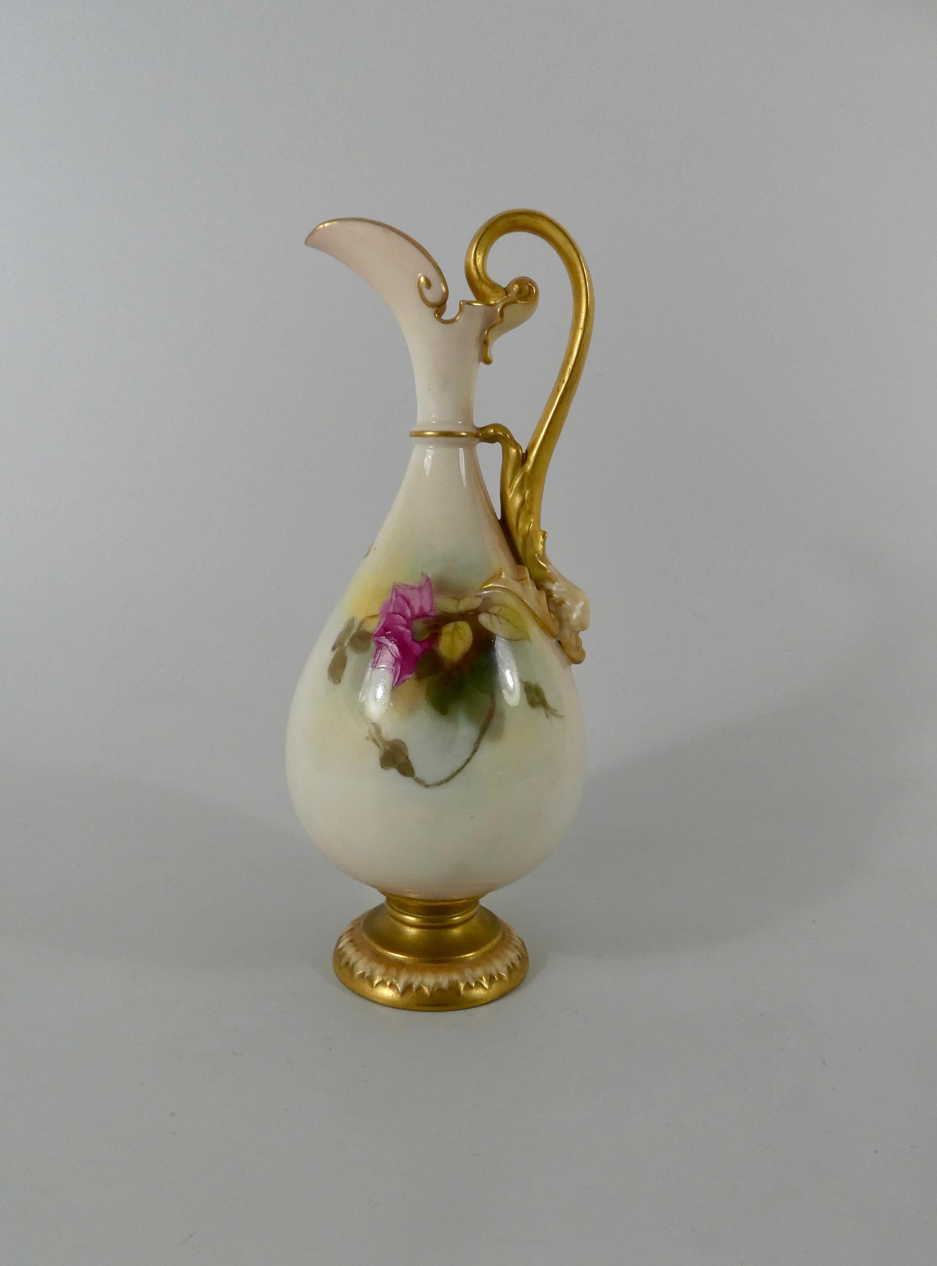 Royal Worcester Porcelain Ewer, ‘Roses’, Dated 1919 In Excellent Condition In Gargrave, North Yorkshire