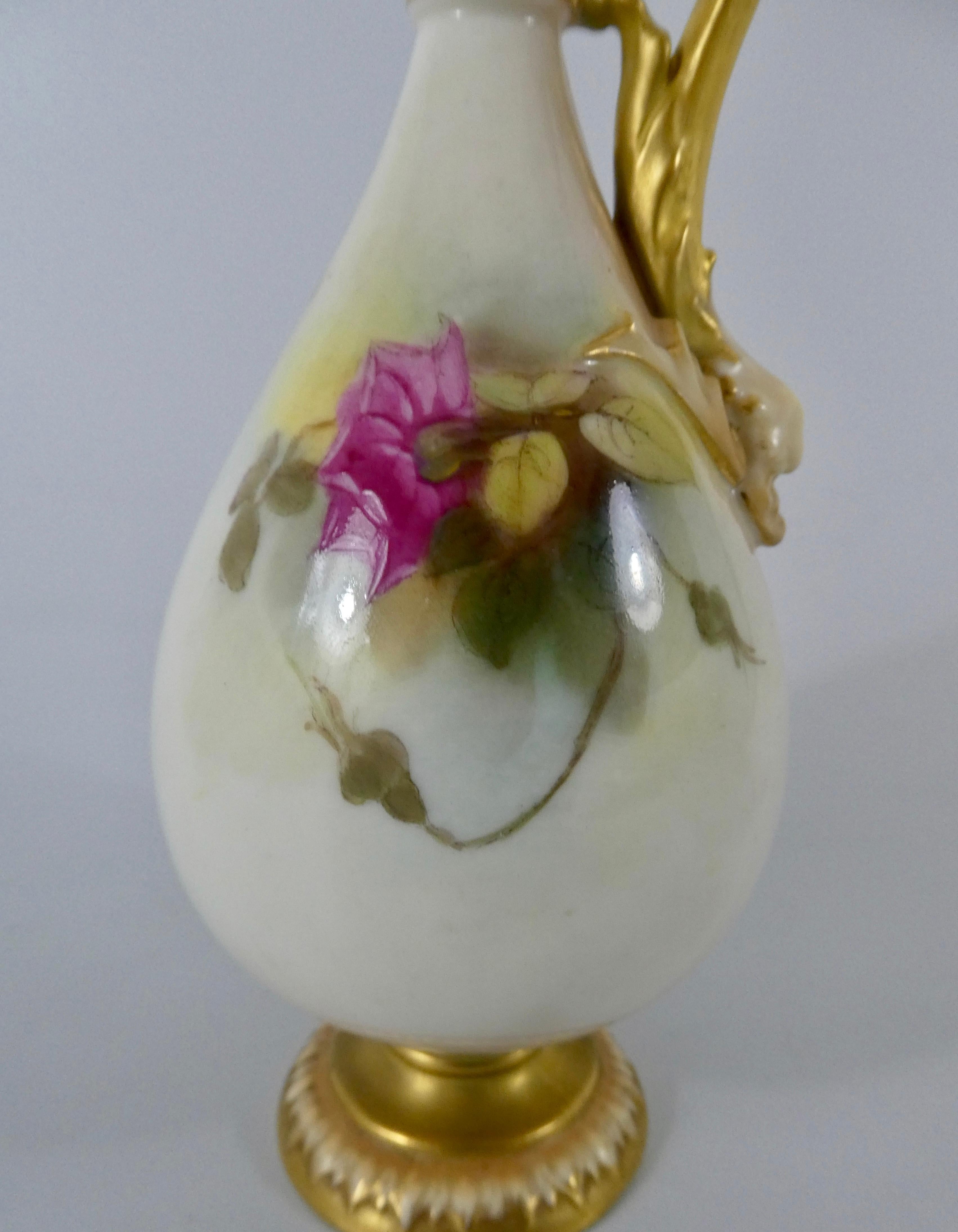 Early 20th Century Royal Worcester Porcelain Ewer, ‘Roses’, Dated 1919