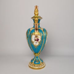 Royal Worcester Porcelain Ewer, Turquoise Blue, Fruits by W. Hawkins, 1898