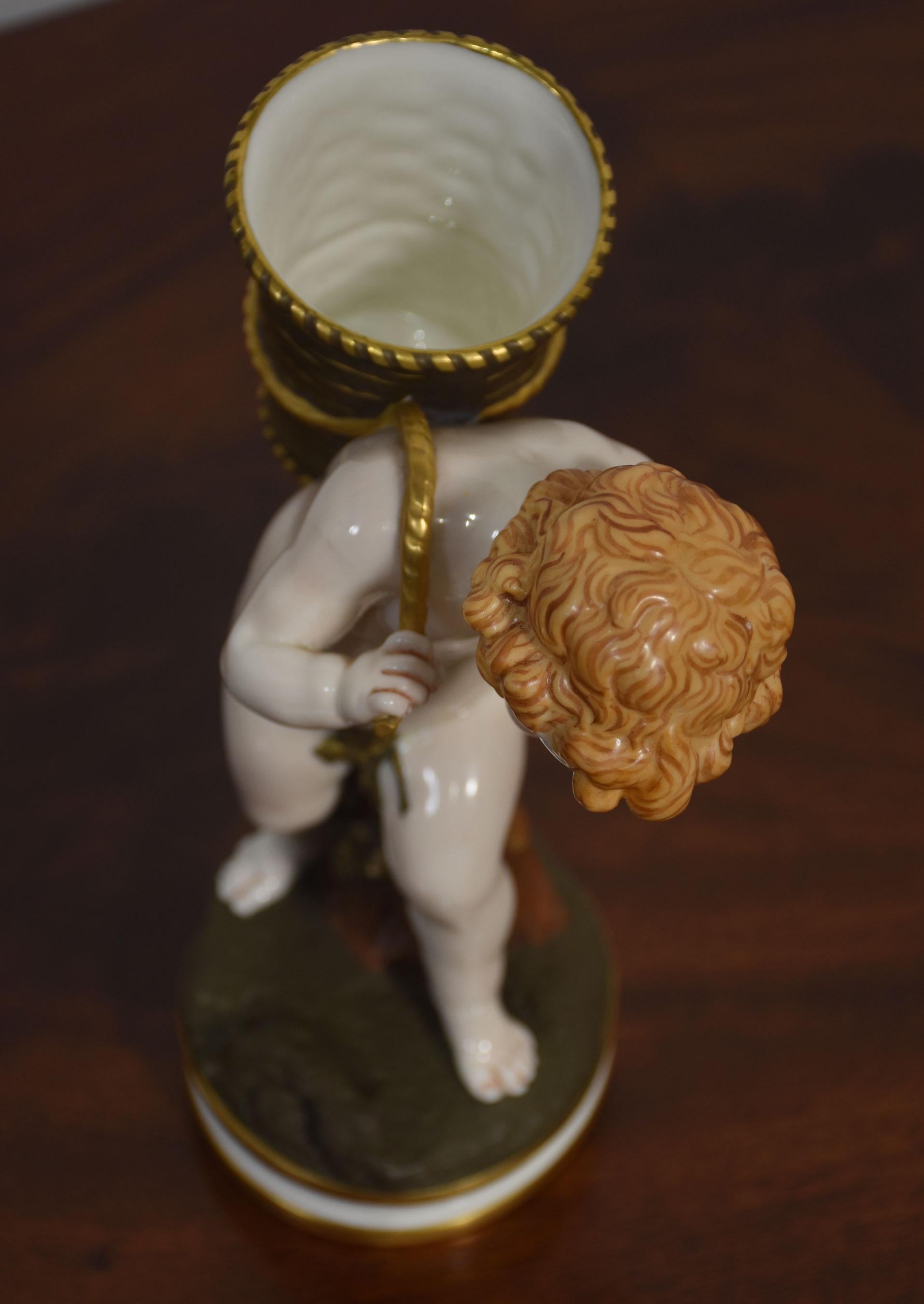 Royal Worcester Porcelain Figure – Cherub with Basket For Sale 5