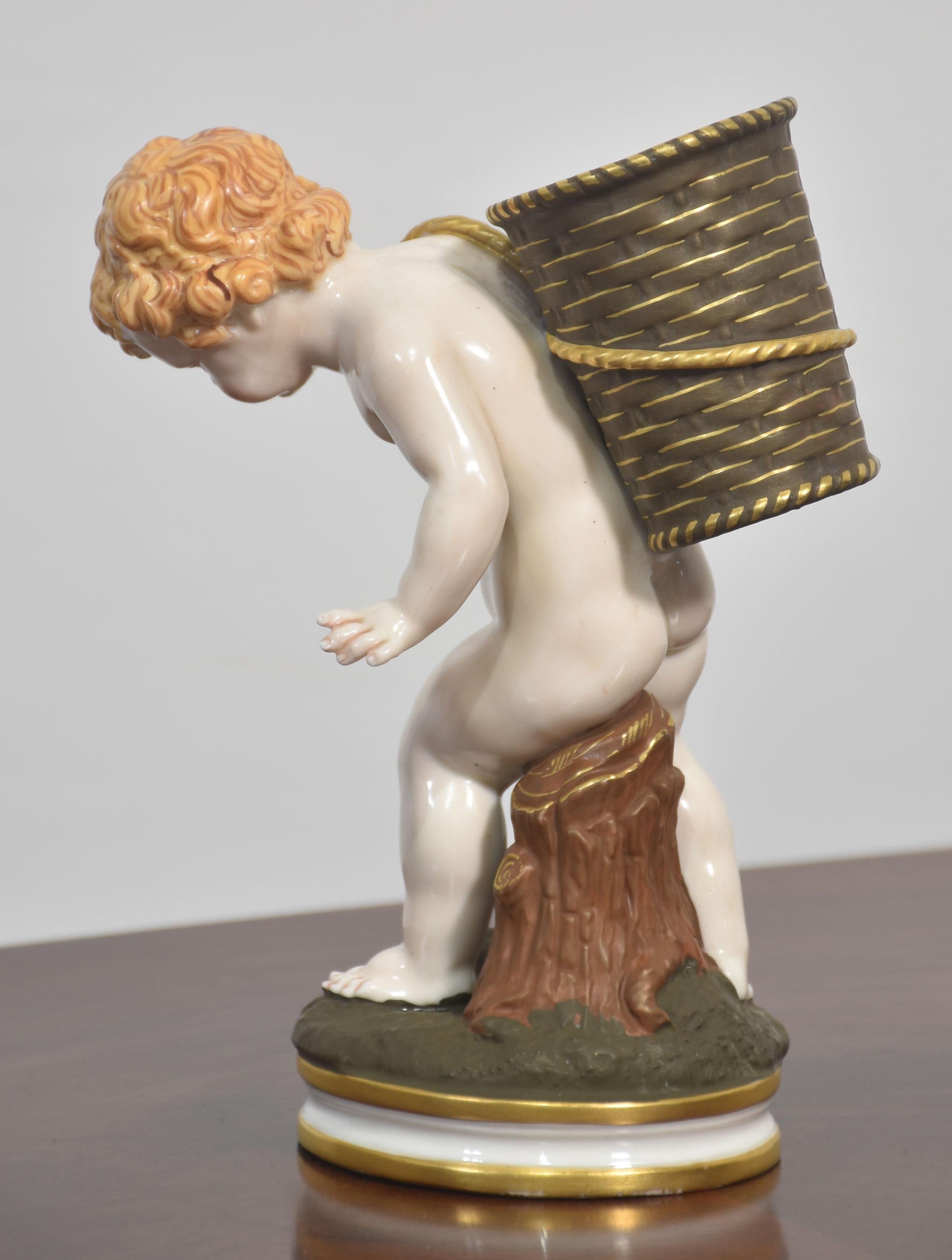 Royal Worcester Porcelain Figure – Cherub with Basket For Sale 2