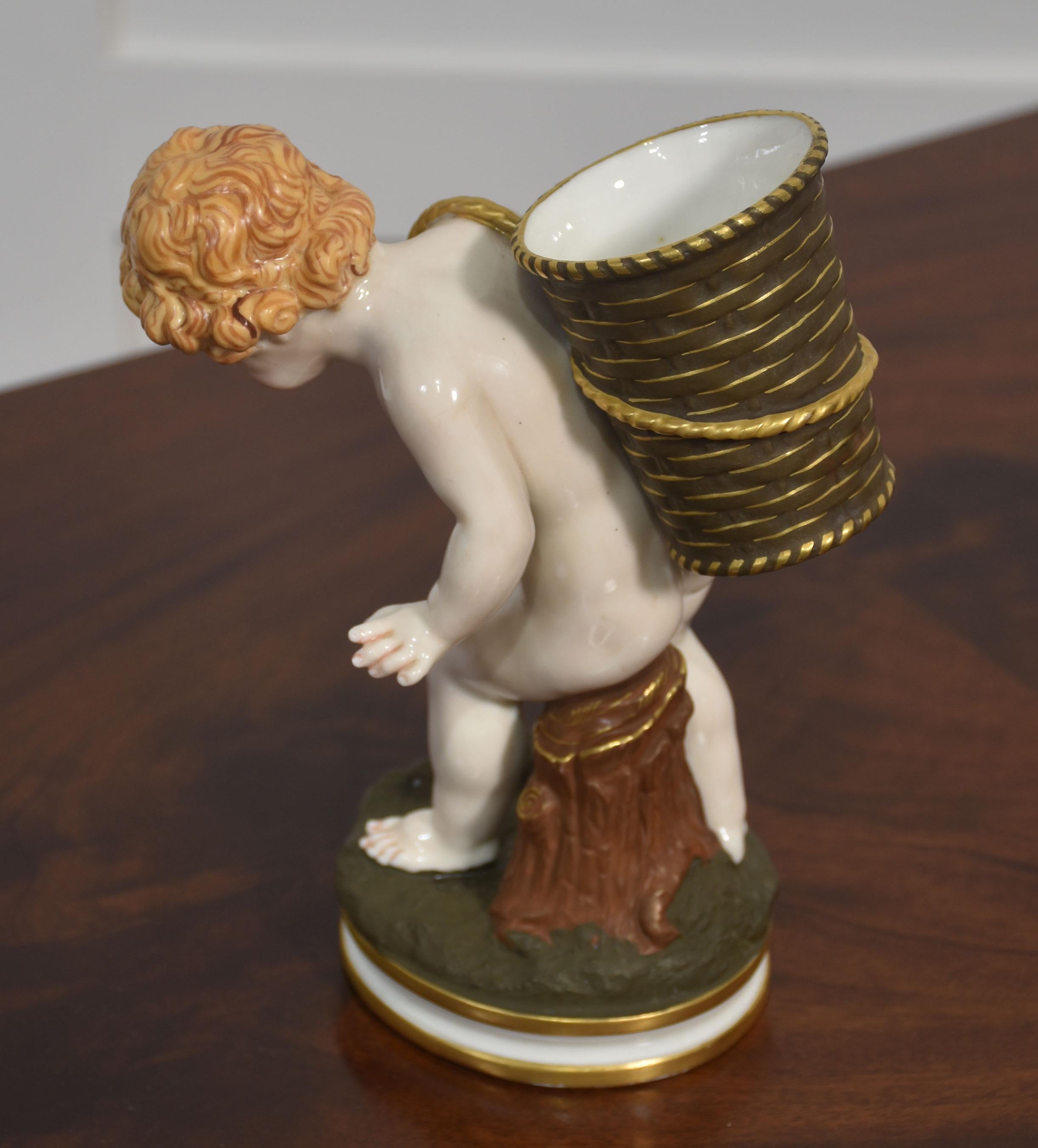 Royal Worcester Porcelain Figure – Cherub with Basket For Sale 4