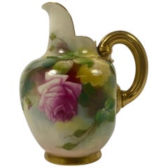 Antique Royal Worcester Porcelain ‘Flat Back’ Jug, Roses, Dated 1911
