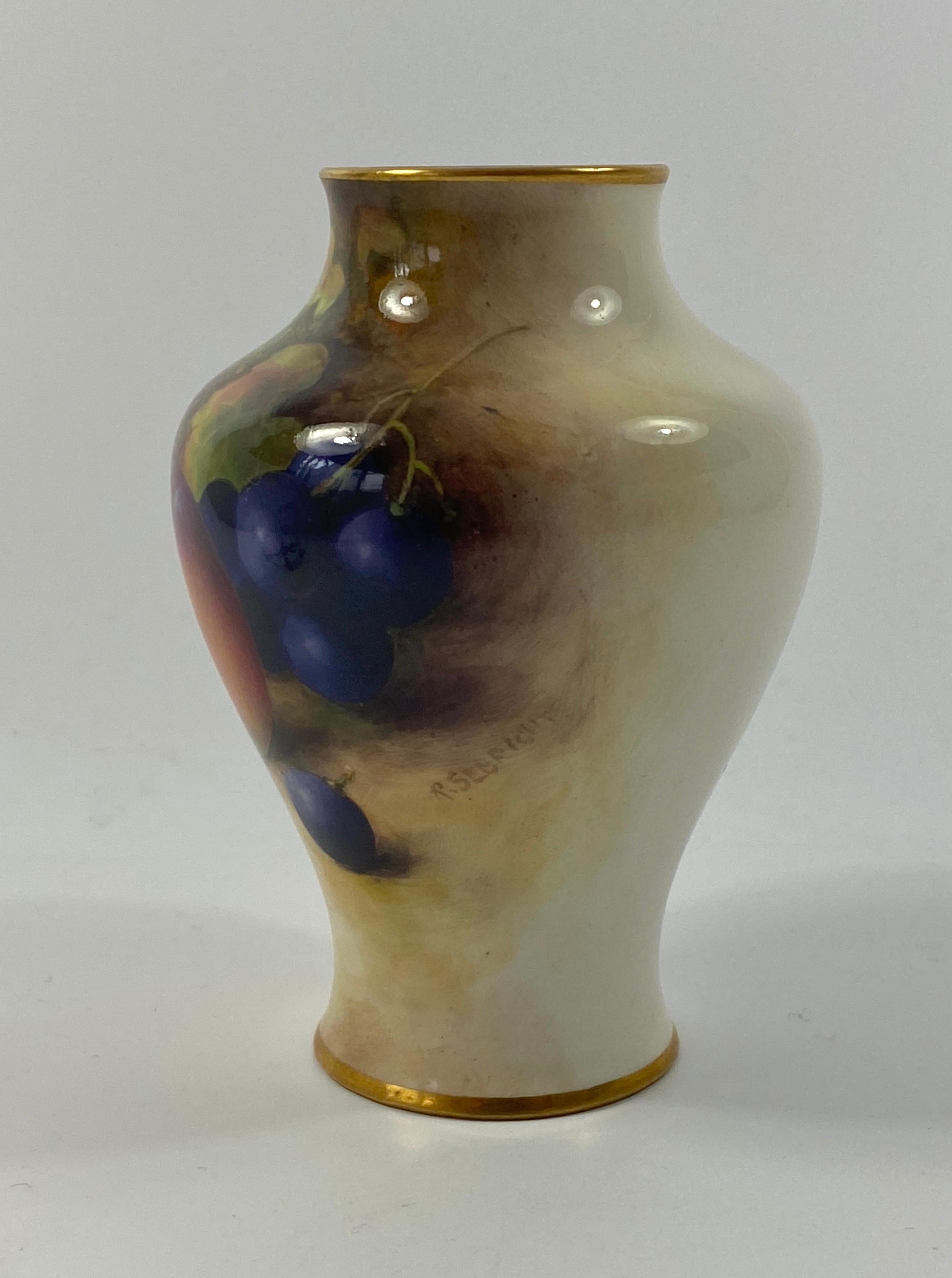 Victorian Royal Worcester Porcelain ‘Fruit’ Vase, Richard Sebright, d. 1933