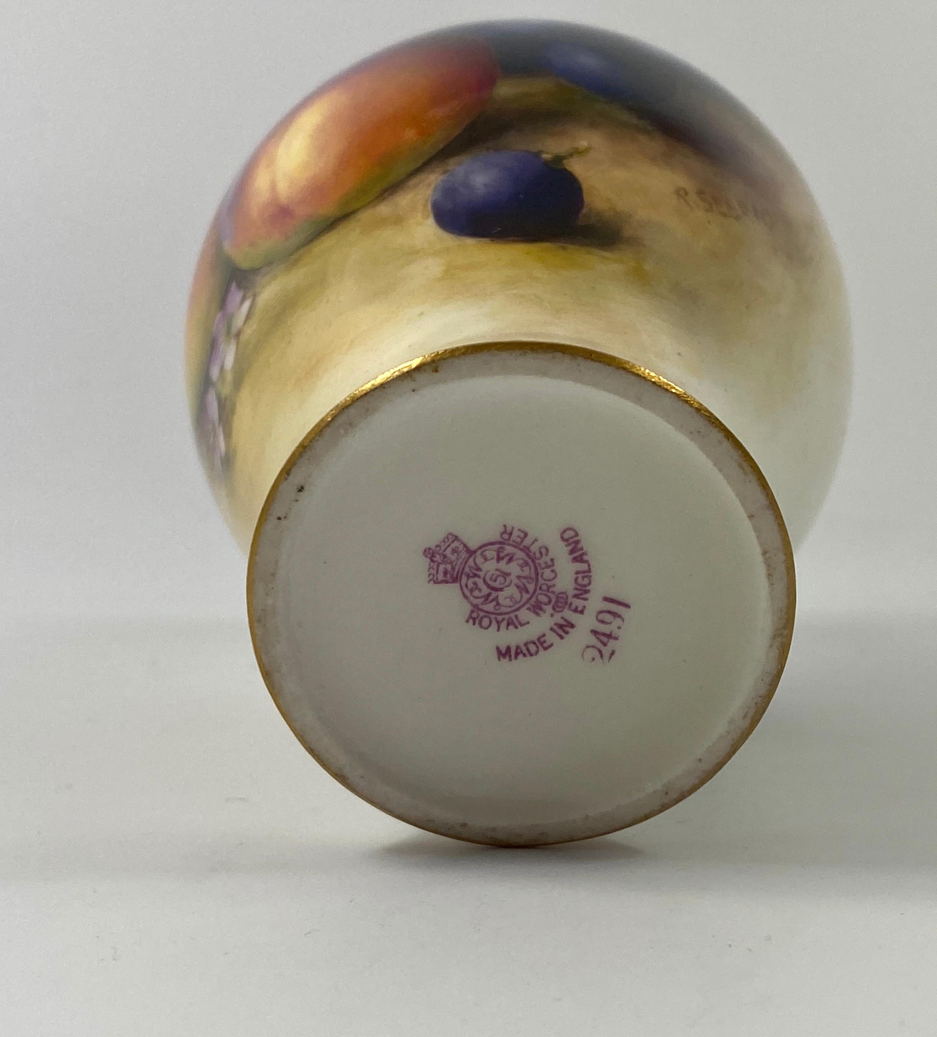 Fired Royal Worcester Porcelain ‘Fruit’ Vase, Richard Sebright, d. 1933