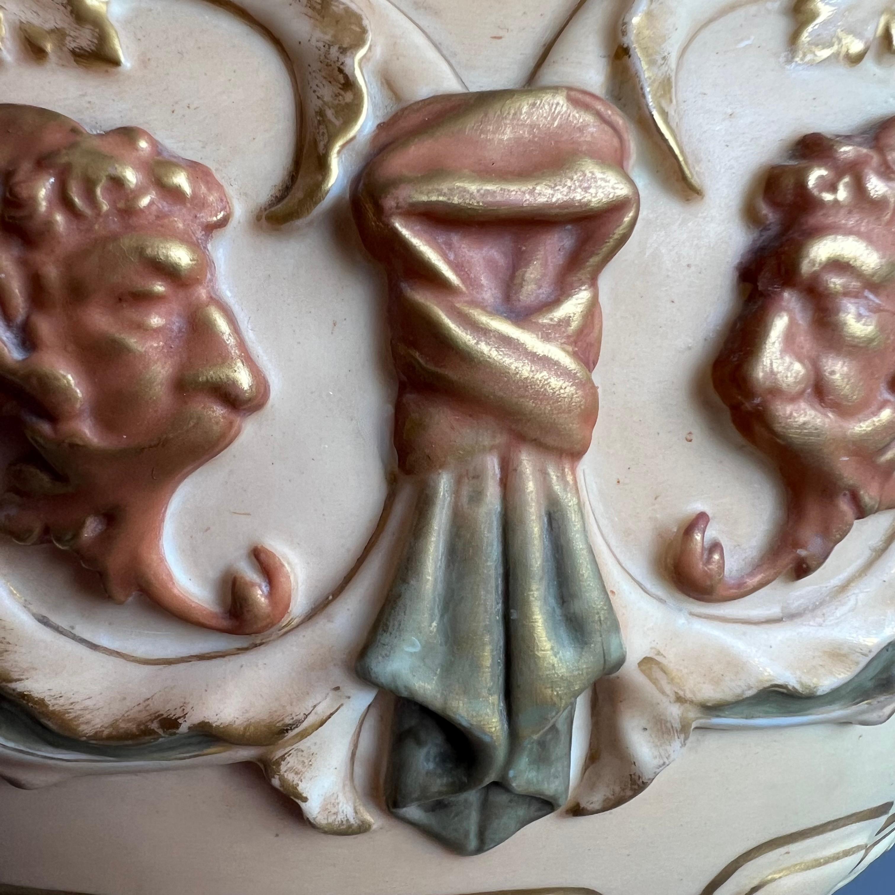 Royal Worcester Porcelain Jardiniere, Blush Ivory Satyr Masks, Victorian 1901 1
