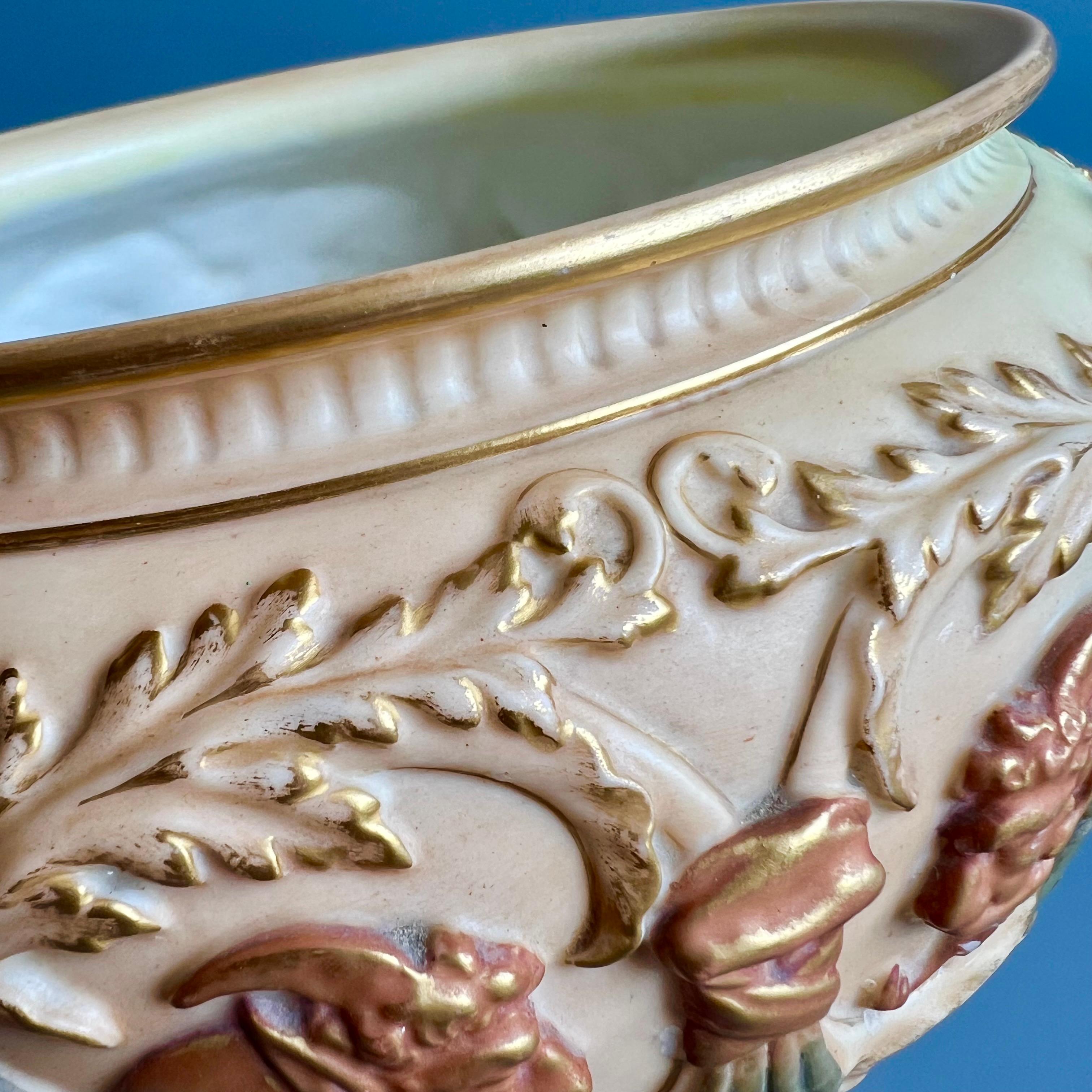 Royal Worcester Porcelain Jardiniere, Blush Ivory Satyr Masks, Victorian 1901 3
