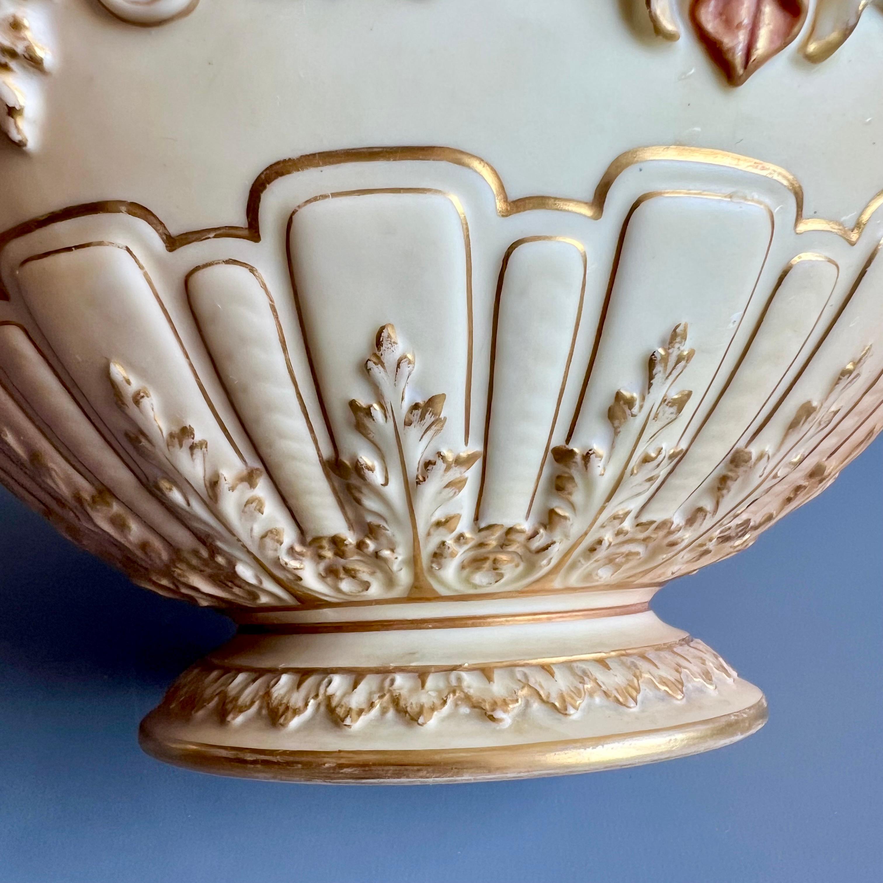 Royal Worcester Porcelain Jardiniere, Blush Ivory Satyr Masks, Victorian 1901 4
