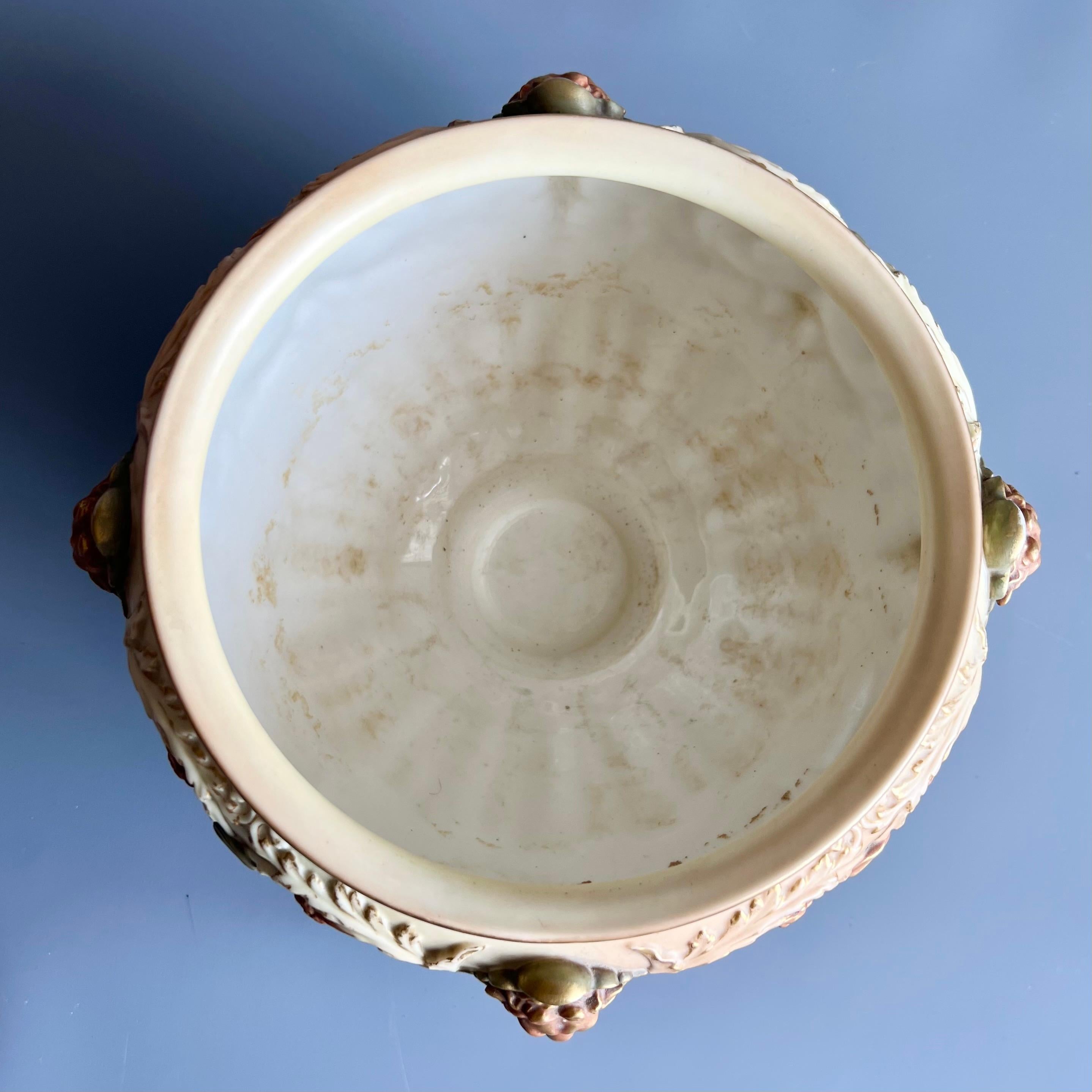 Royal Worcester Porcelain Jardiniere, Blush Ivory Satyr Masks, Victorian 1901 5