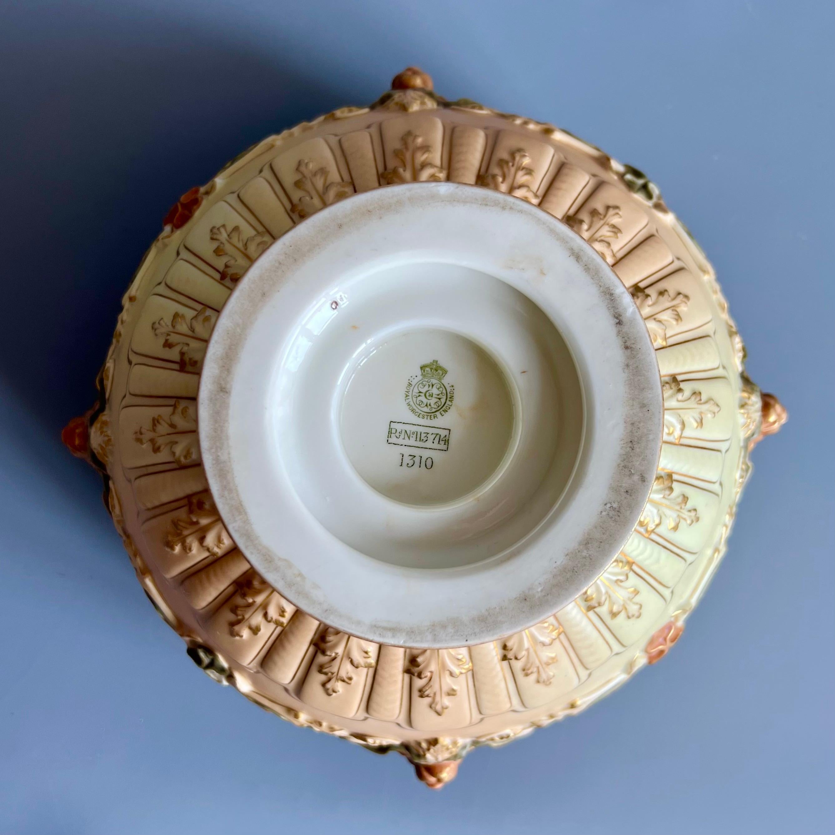 Royal Worcester Porcelain Jardiniere, Blush Ivory Satyr Masks, Victorian 1901 7