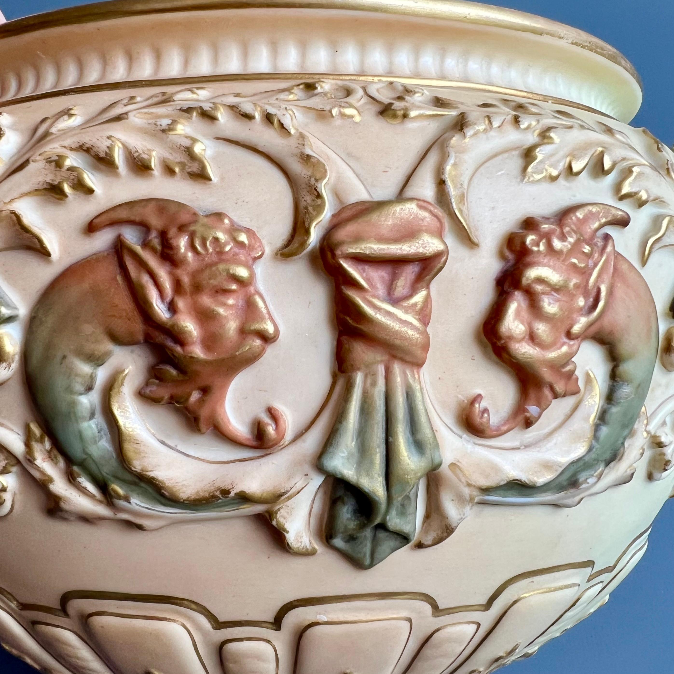 Royal Worcester Porcelain Jardiniere, Blush Ivory Satyr Masks, Victorian 1901 In Good Condition In London, GB