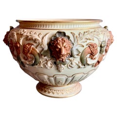 Royal Worcester Porcelain Jardiniere, Blush Ivory Satyr Masks, Victorian 1901