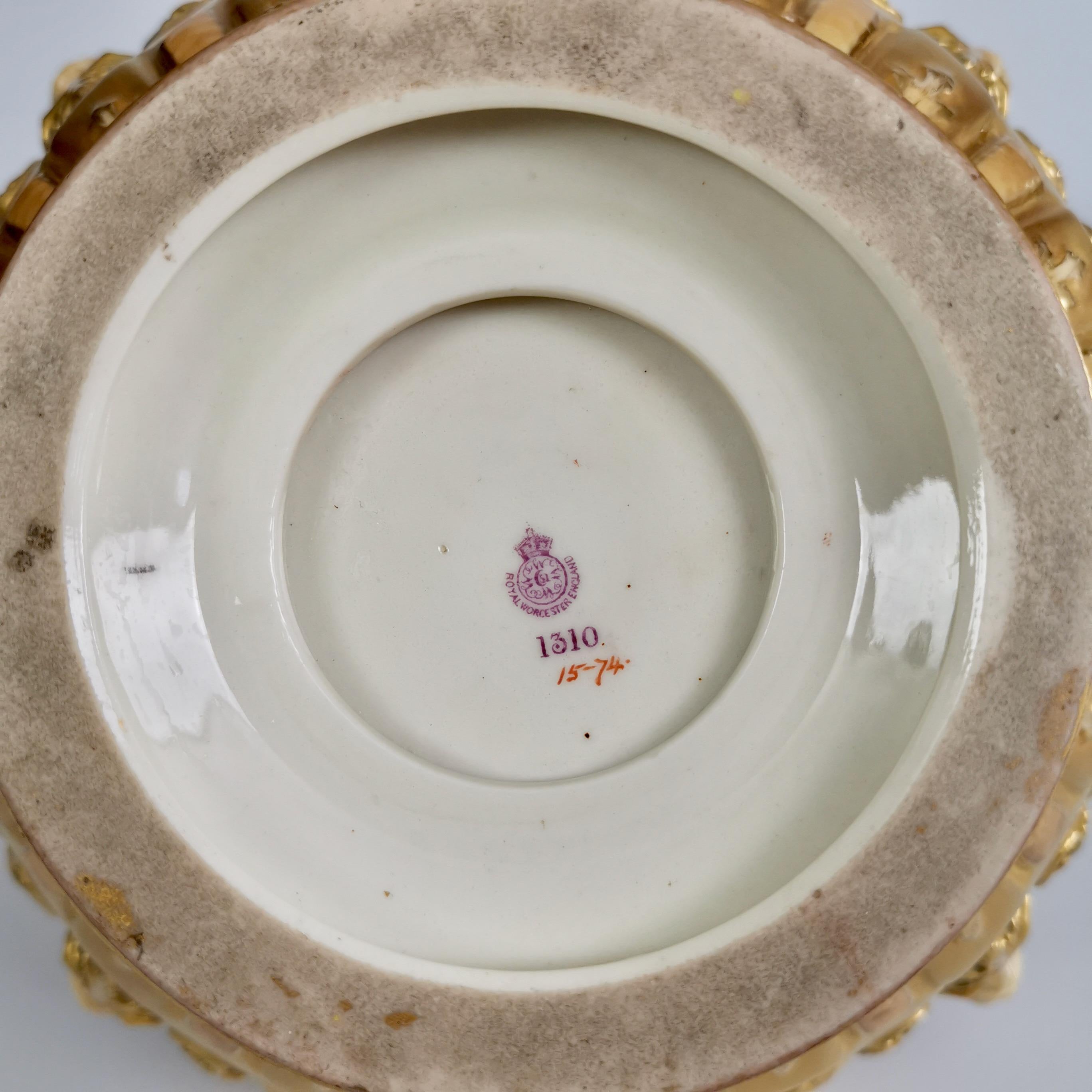 Royal Worcester Porcelain Jardiniere, Gilt, Blush Ivory and Masks, 1892-1920 8