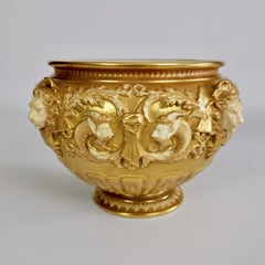 Royal Worcester Porcelain Jardiniere, Gilt, Blush Ivory and Masks, 1892-1920