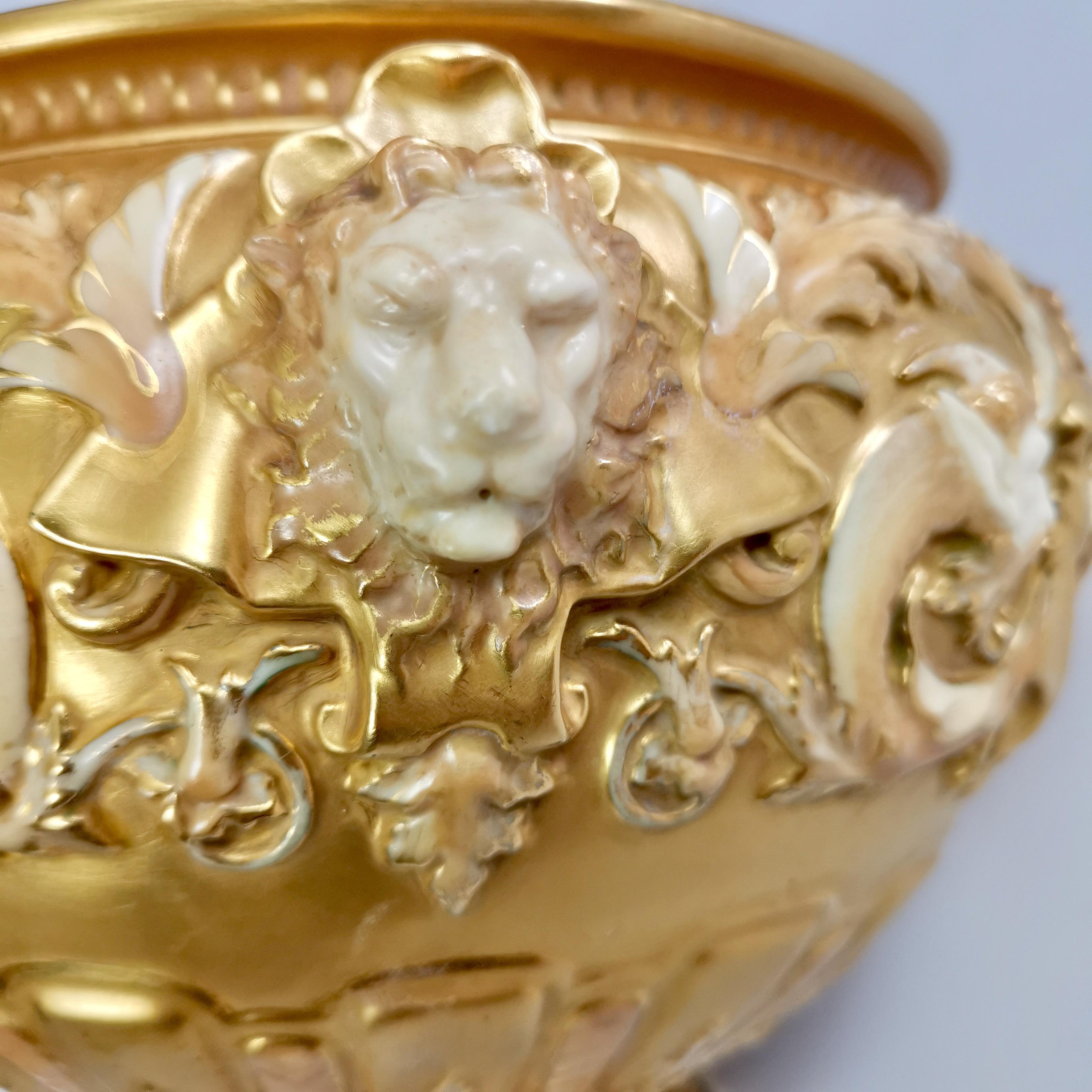 Art Nouveau Royal Worcester Porcelain Jardiniere, Gilt, Blush Ivory and Masks, 1892-1920