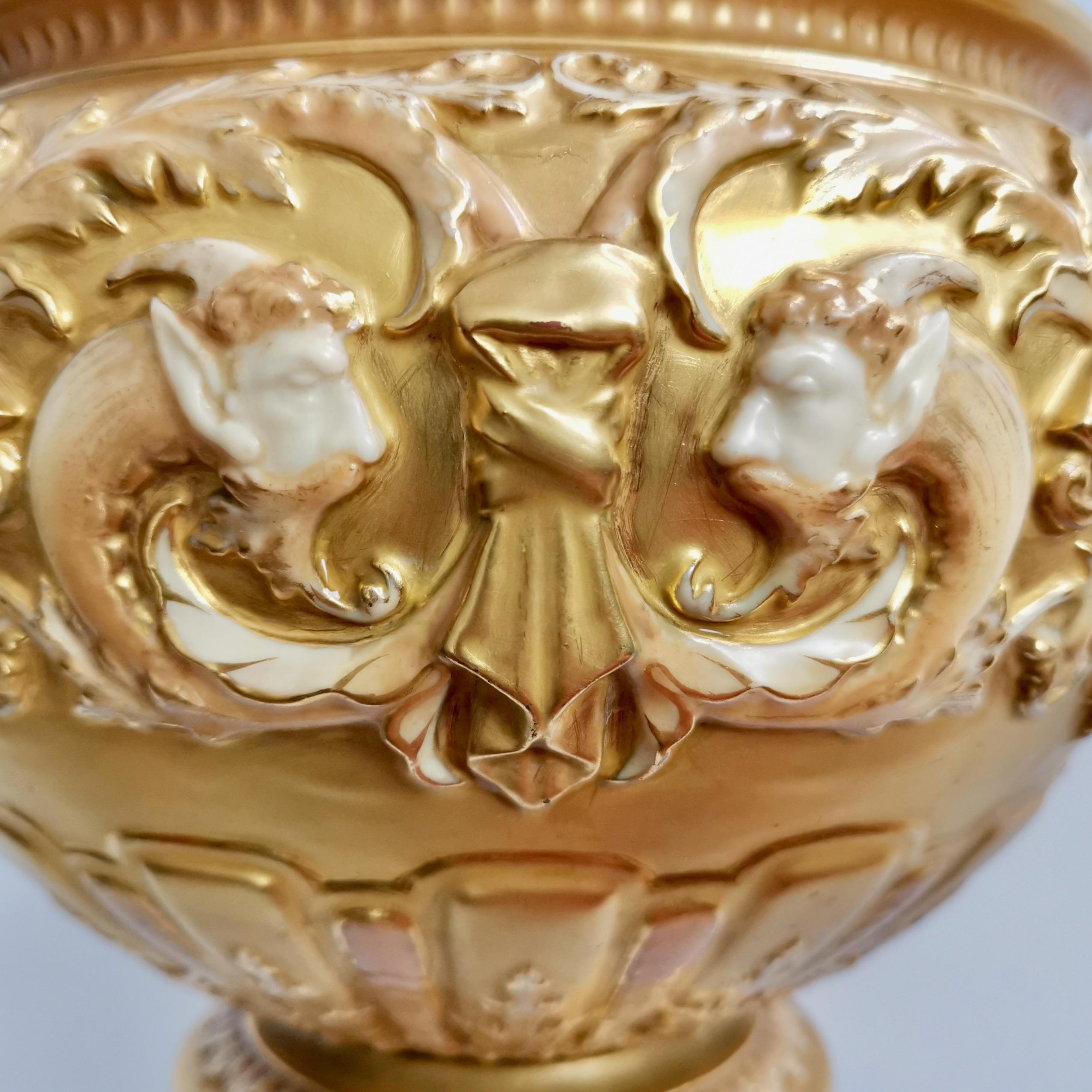 Royal Worcester Porcelain Jardiniere, Gilt, Blush Ivory and Masks, 1892-1920 In Good Condition In London, GB