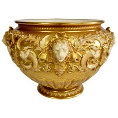 Antique Royal Worcester Porcelain Jardiniere, Gilt, Blush Ivory and Masks, 1892-1920