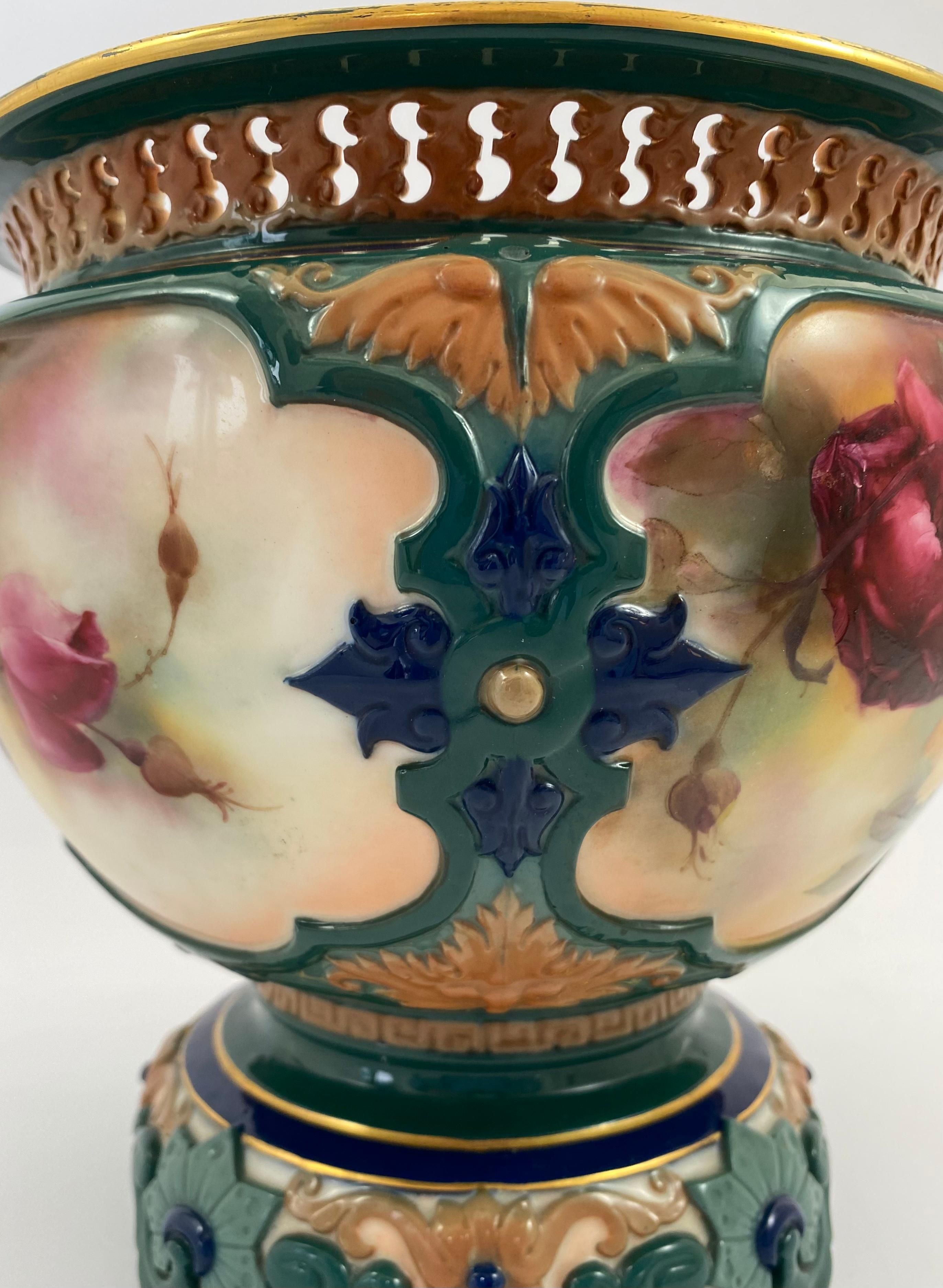 Royal Worcester Porcelain Jardiniere, ‘Roses’, Dated 1907 5