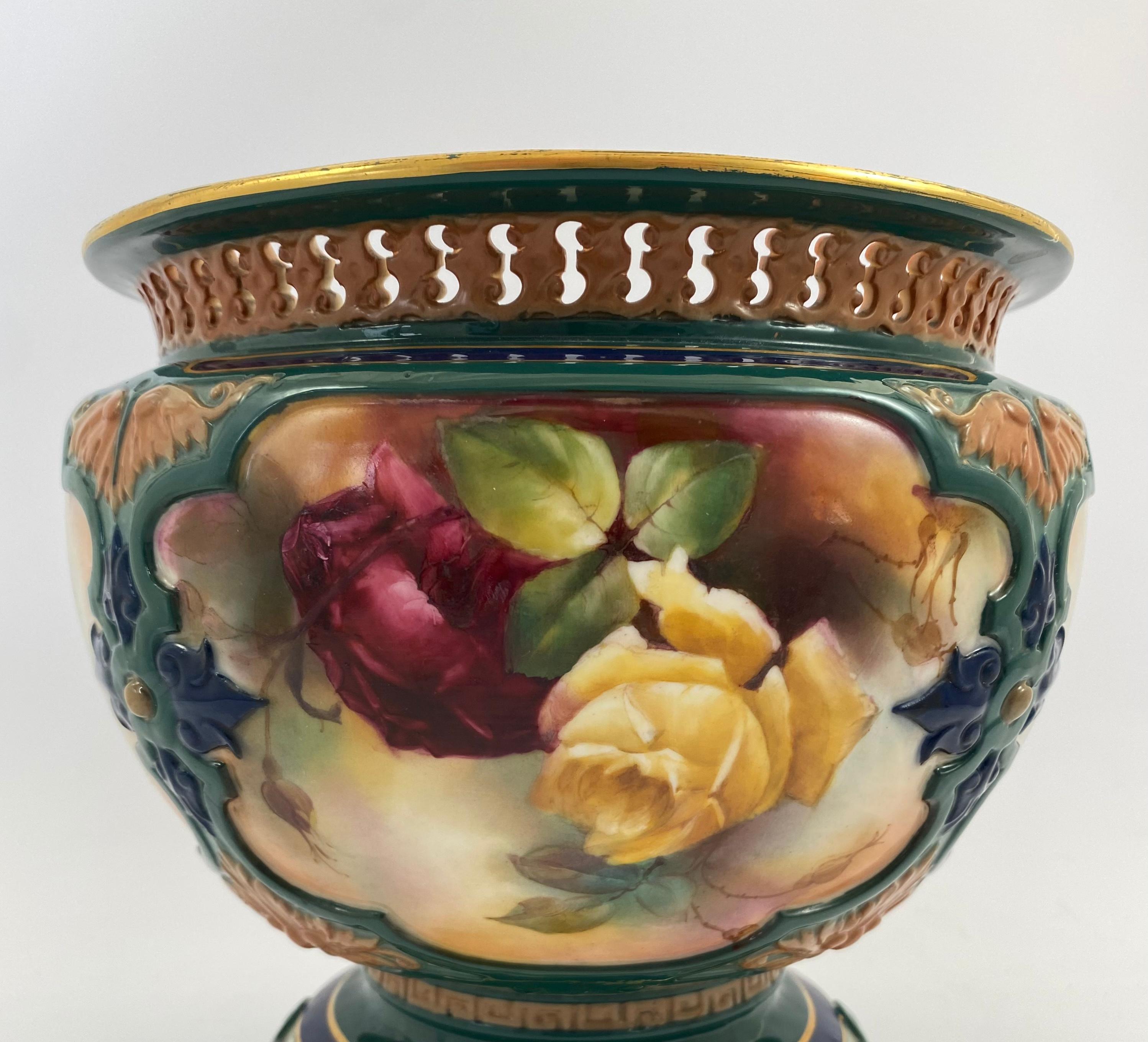 Fired Royal Worcester Porcelain Jardiniere, ‘Roses’, Dated 1907