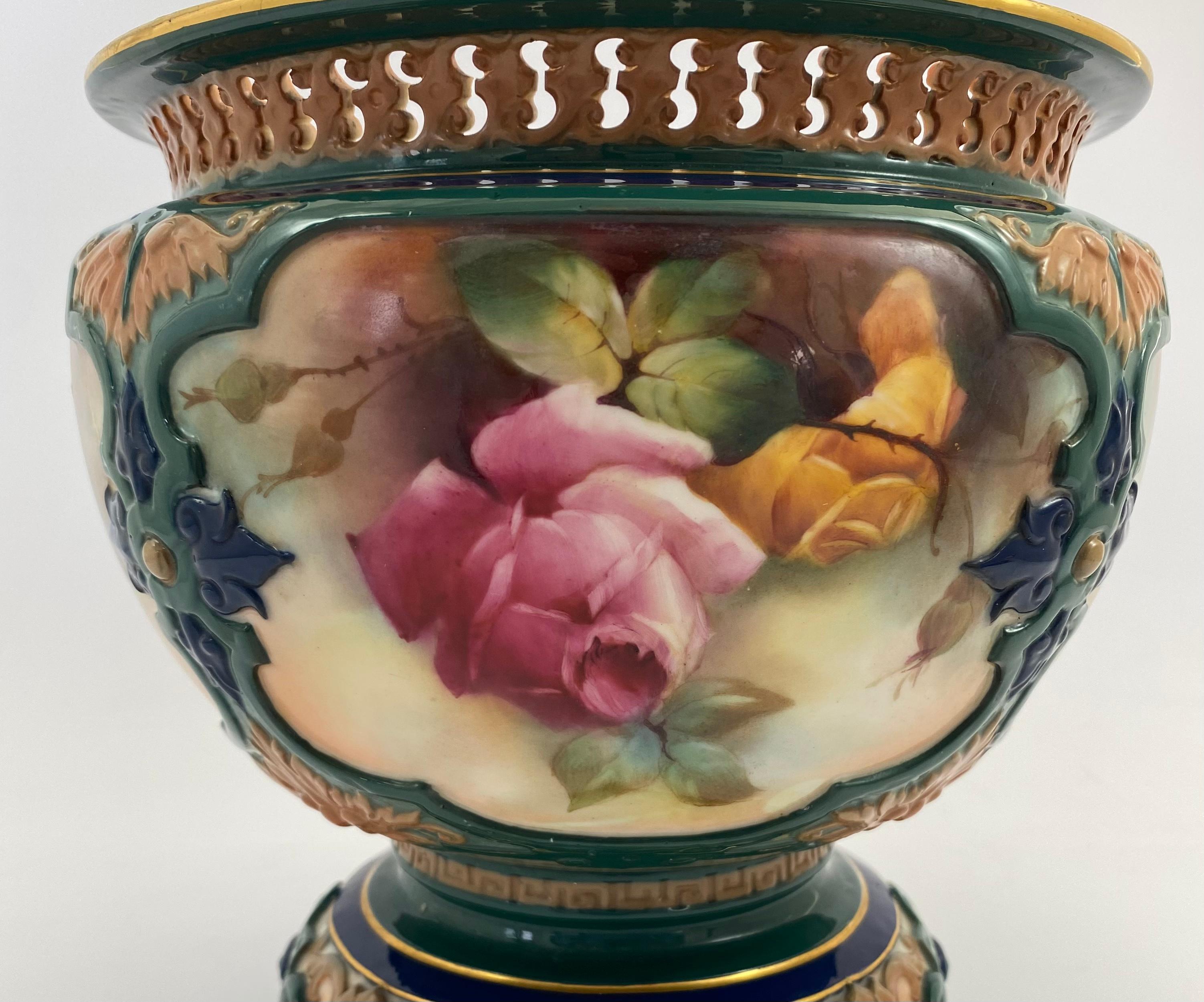 Early 20th Century Royal Worcester Porcelain Jardiniere, ‘Roses’, Dated 1907