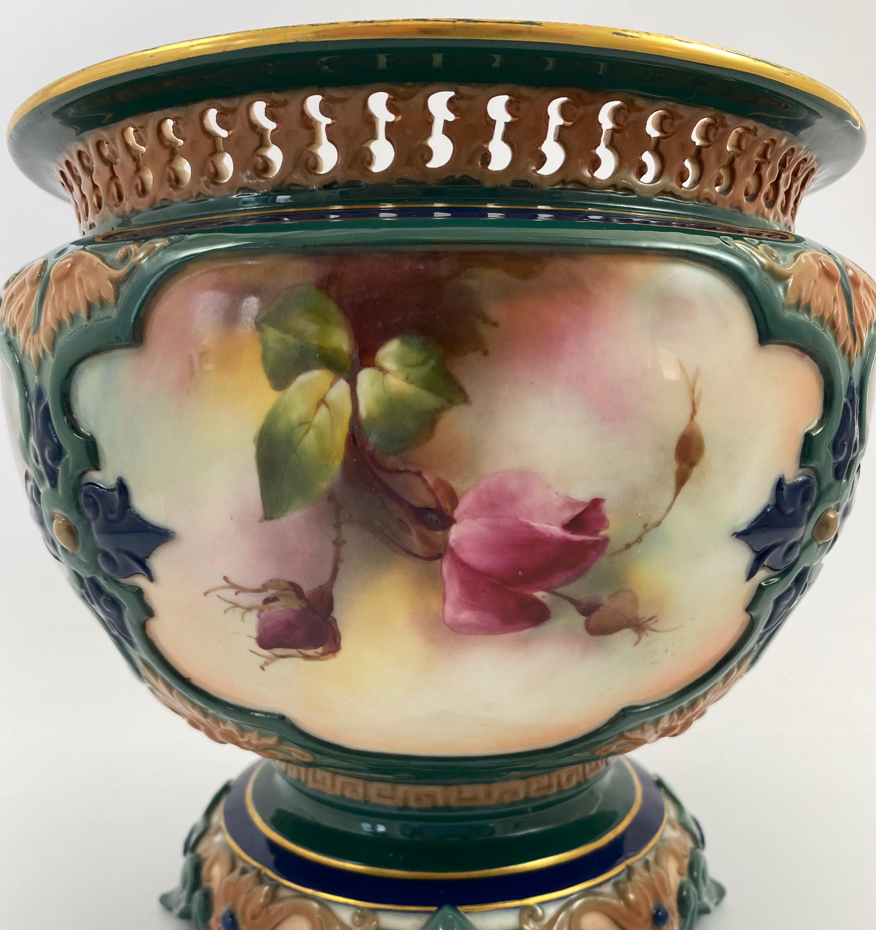 Royal Worcester Porcelain Jardiniere, ‘Roses’, Dated 1907 2