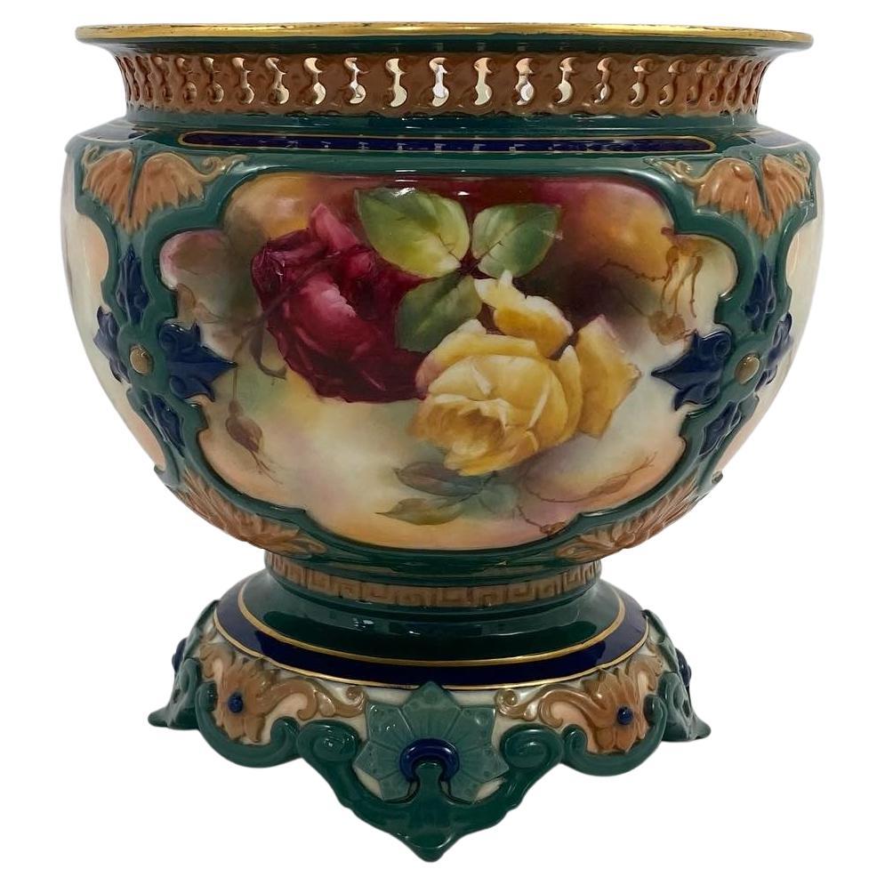 Royal Worcester Porcelain Jardiniere, ‘Roses’, Dated 1907