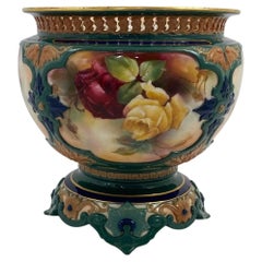 Antique Royal Worcester Porcelain Jardiniere, ‘Roses’, Dated 1907