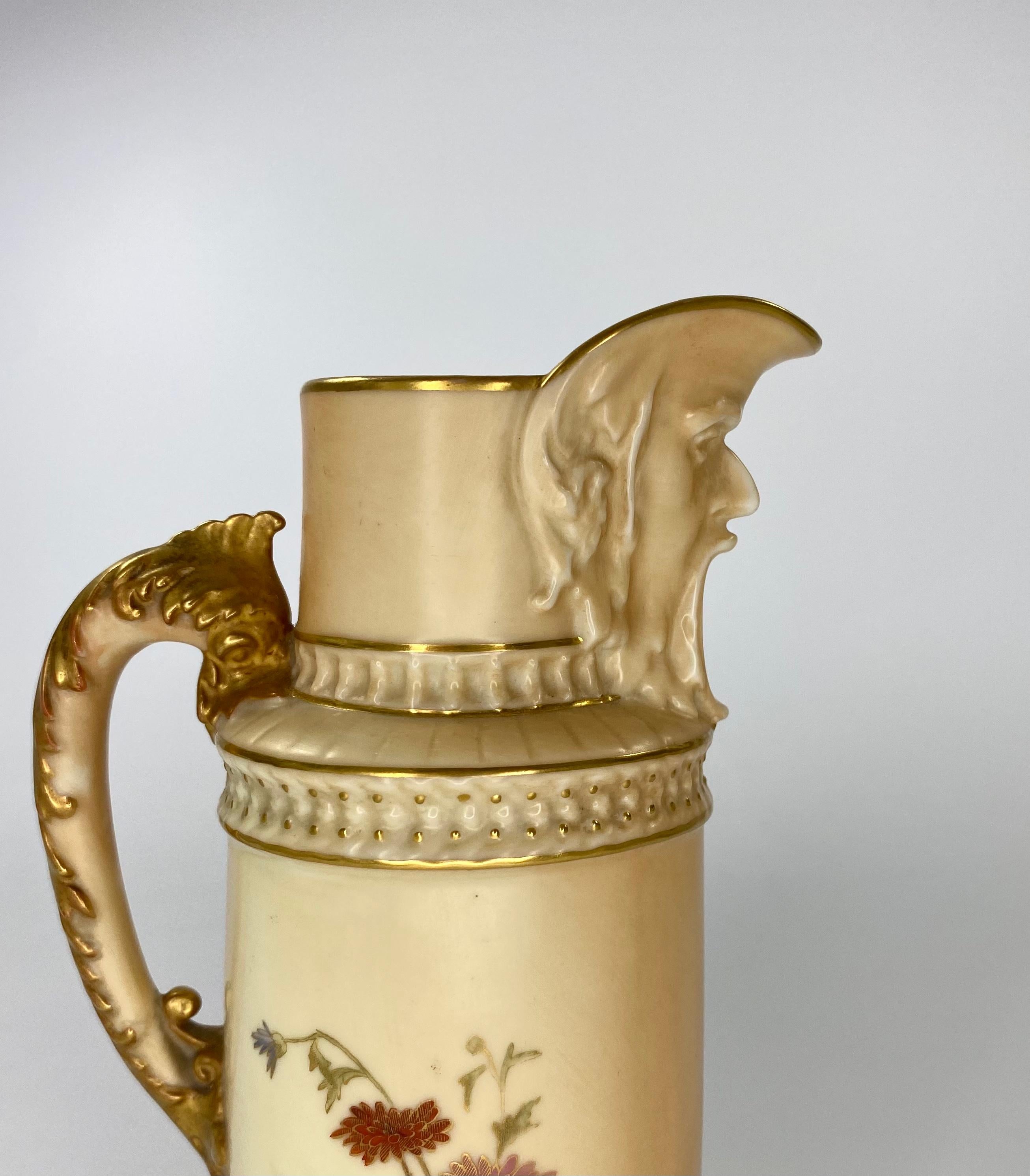 Late 19th Century Royal Worcester Porcelain ‘Mask’ Jug, Dated 1889