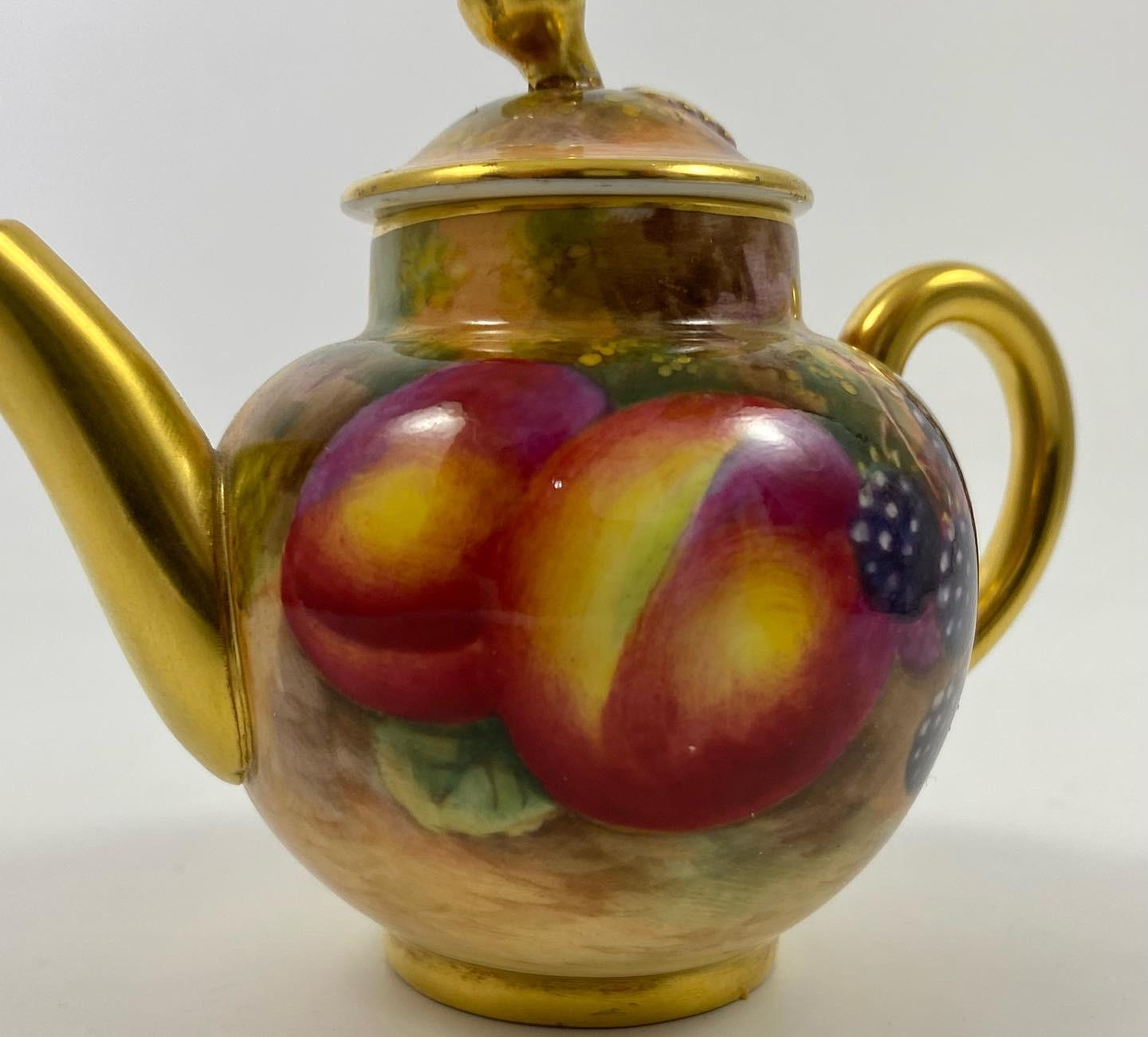 Victorian Royal Worcester Porcelain Miniature Fruit Teapot, Harry Ayrton, Dated 1953
