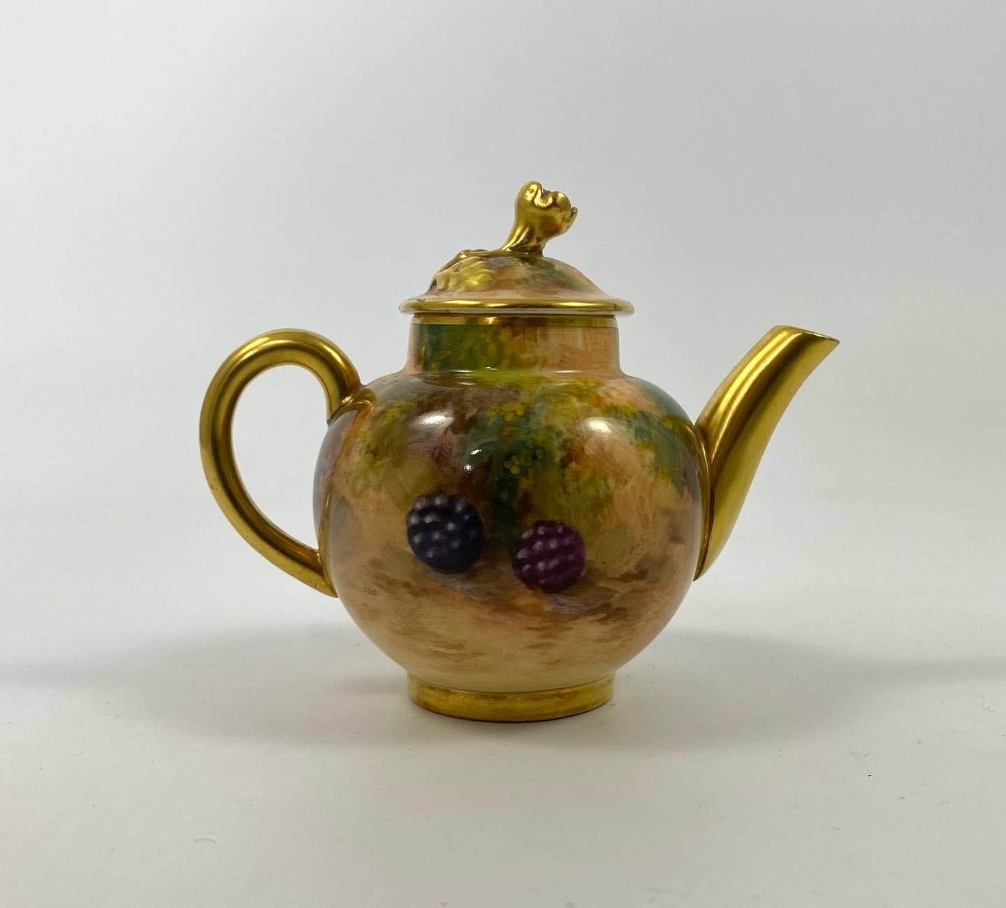 Royal Worcester Porcelain Miniature Fruit Teapot, Harry Ayrton, Dated 1953 1