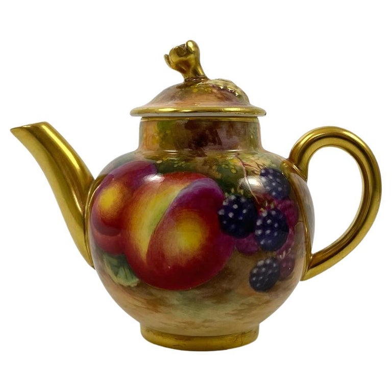 Royal Worcester Porcelain Miniature Fruit Teapot, Harry Ayrton, Dated 1953  at 1stDibs