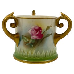 Antique Royal Worcester Porcelain Miniature Tyg, Roses, Dated 1909
