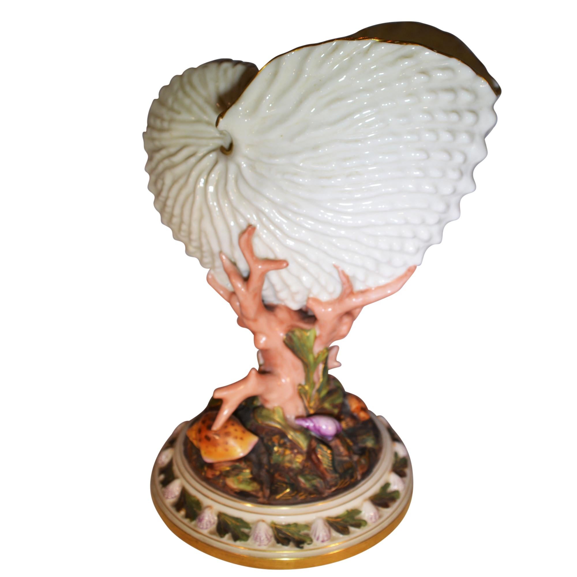 English Royal Worcester Porcelain Nautilus Shell Vase For Sale