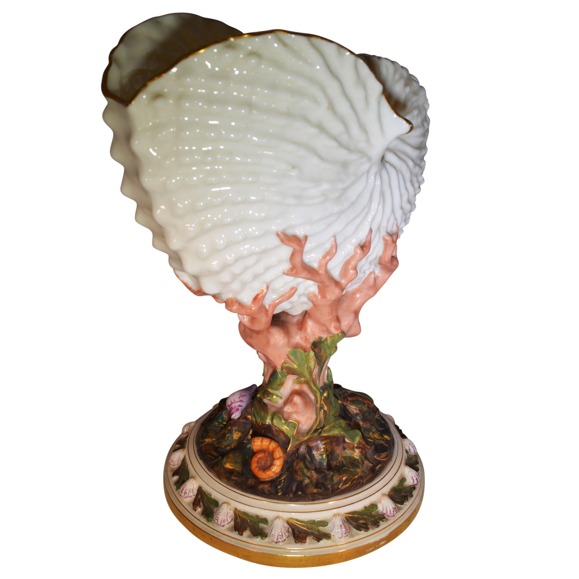 Royal Worcester Porcelain Nautilus Shell Vase For Sale 1
