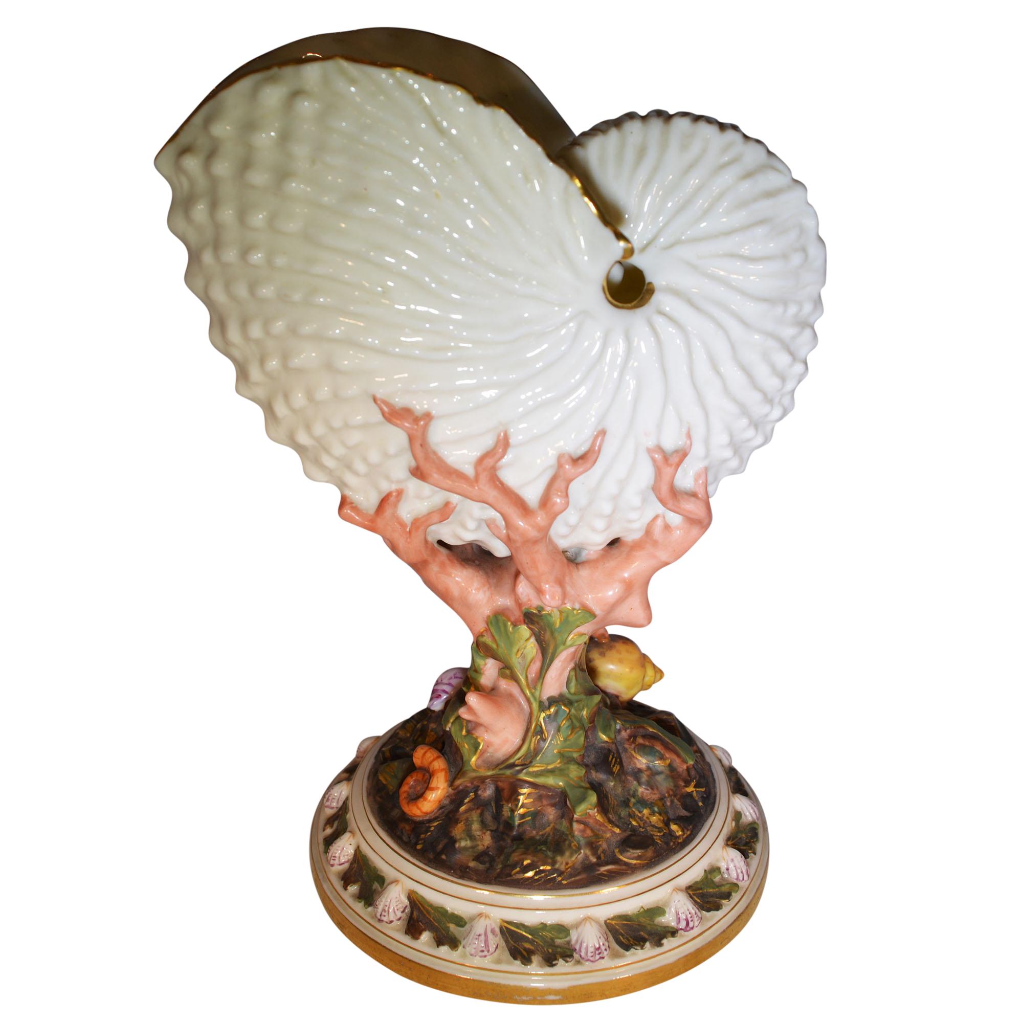 Royal Worcester Porcelain Nautilus Shell Vase For Sale 2