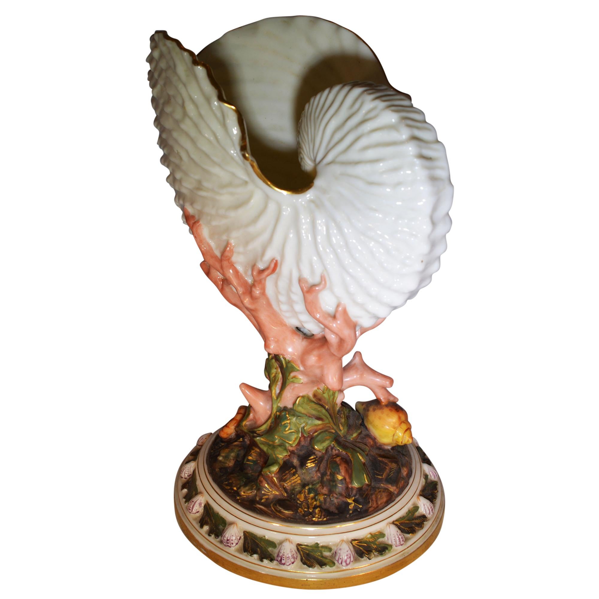 Royal Worcester Porcelain Nautilus Shell Vase For Sale 3