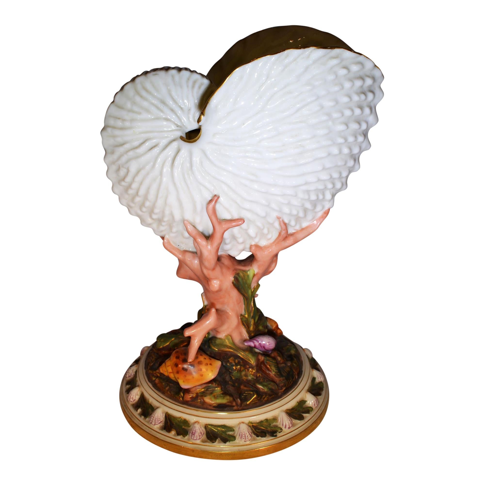 Royal Worcester Porcelain Nautilus Shell Vase For Sale