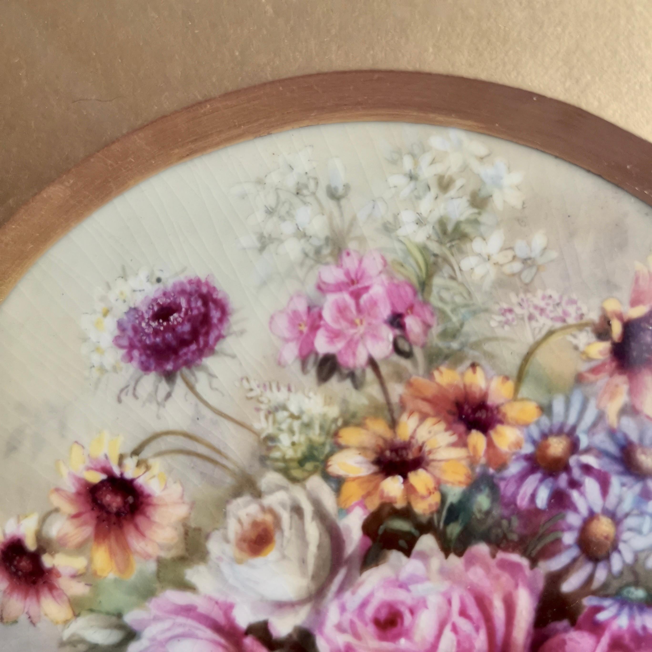English Royal Worcester Porcelain Plaque, Gilt Italianate Frame, Flowers E.Phillips 1905
