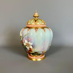 Royal Worcester Porcelain Potpourri Vase, Hand Painted Orchids F.Roberts, 1901