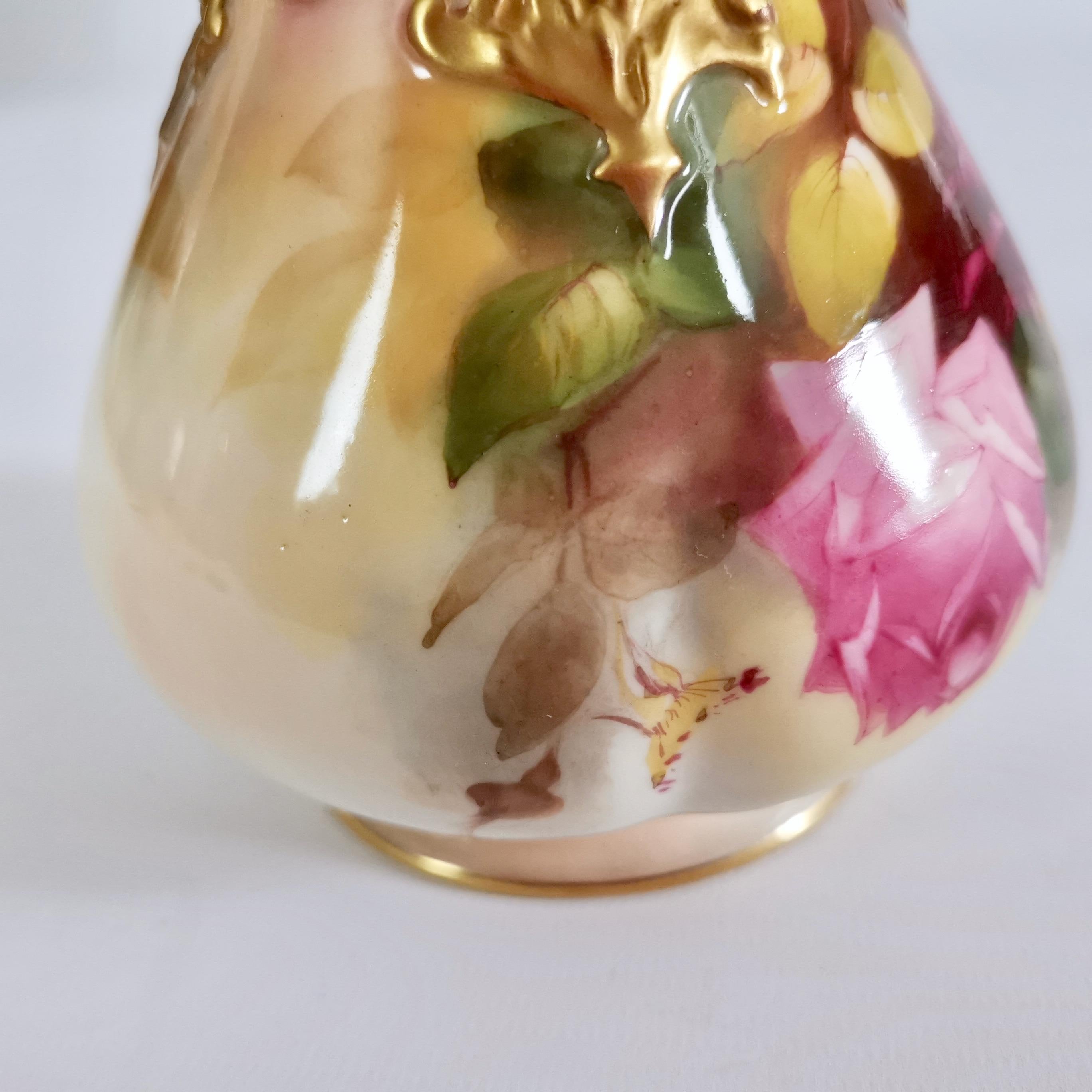 Early 20th Century Royal Worcester Porcelain Potpourri Vase or Urn with Hadley Roses, 1923 For Sale